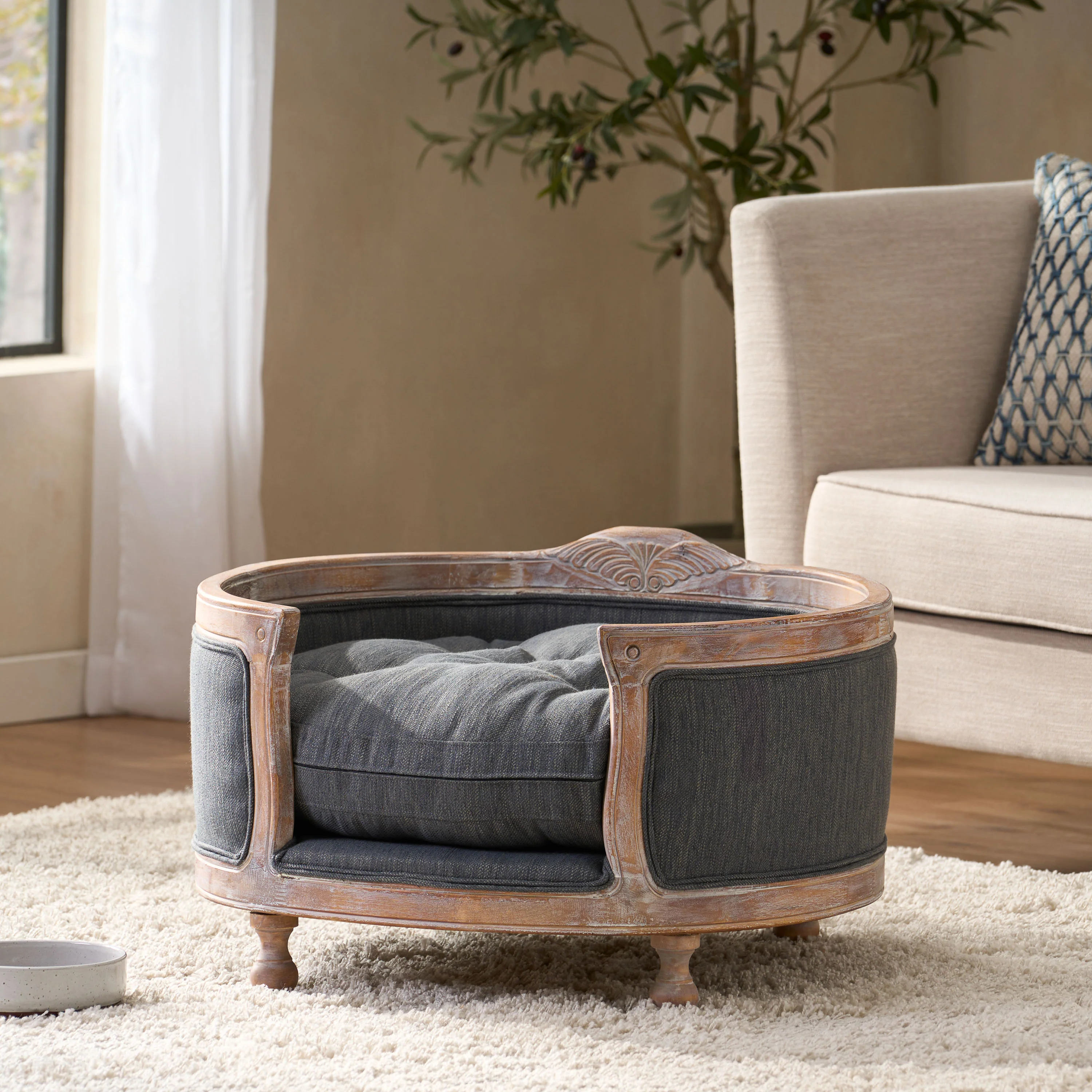 Burgos Contemporary Upholstered Medium Pet Bed with Wood Frame - furnishings