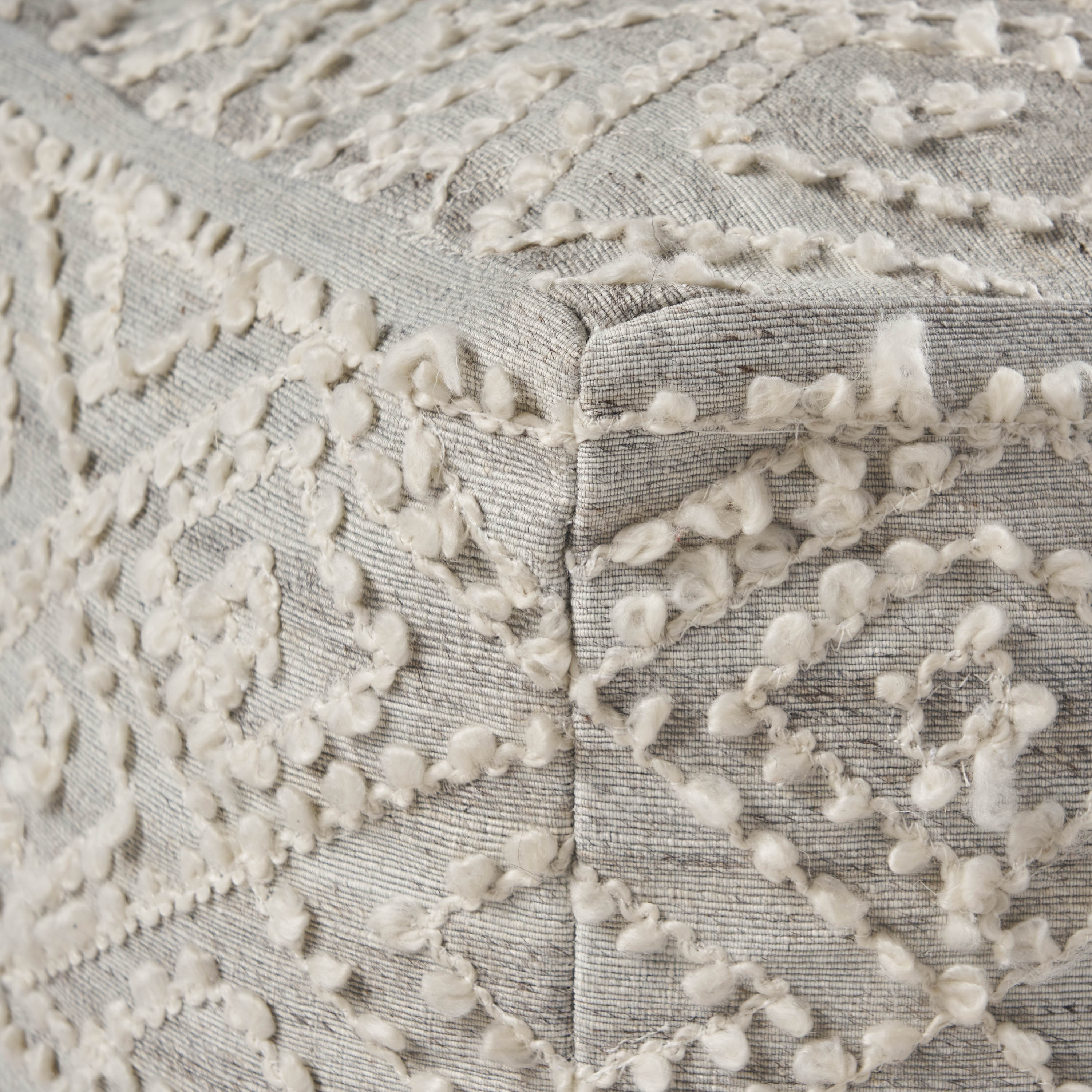Sylvia Boho Diamond Pattern Wool and Viscose Cube Pouf - furnishings