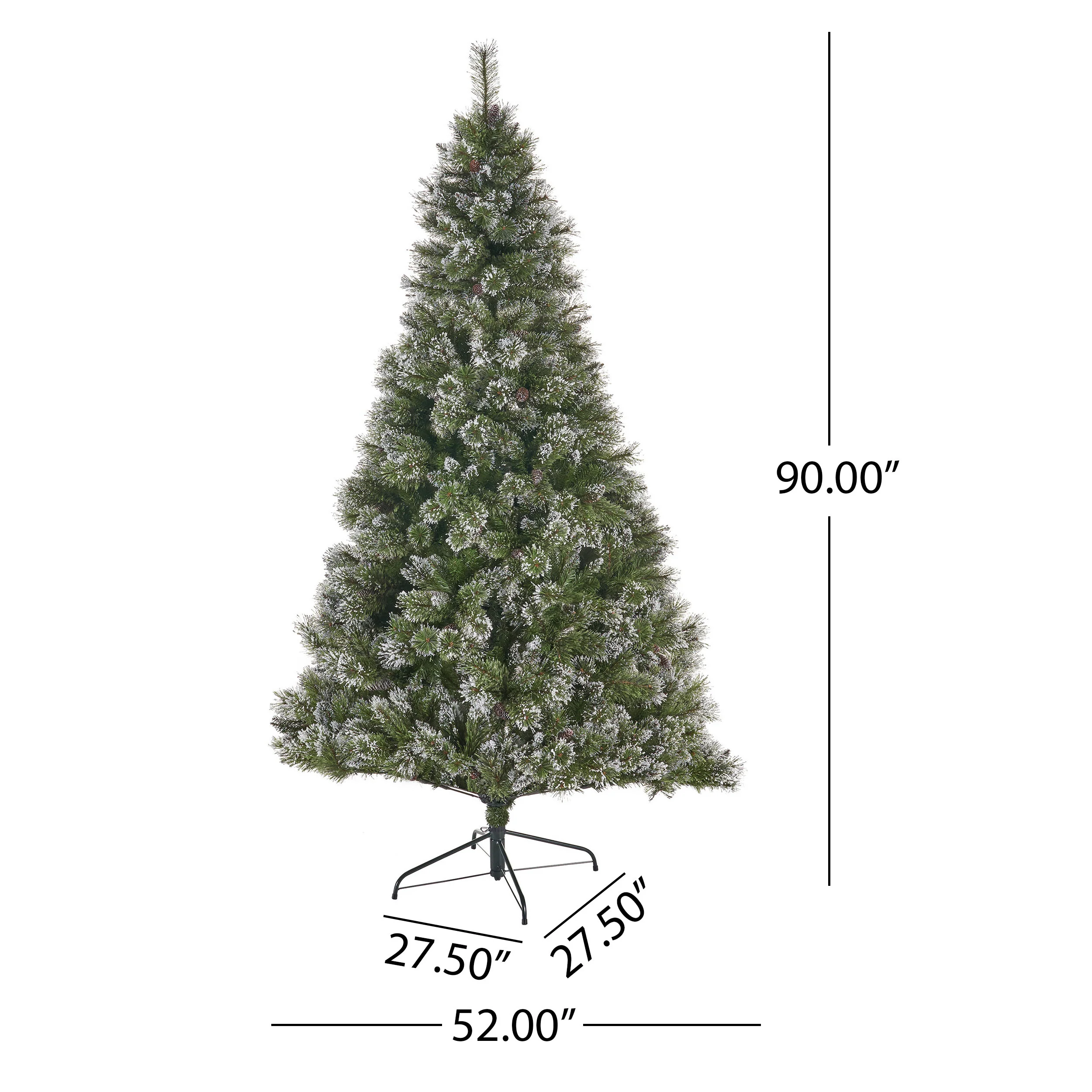 7.5-foot Cashmere Pine and Mixed Needles Hinged Artificial Christmas Tree with Snow and Glitter Branches and Frosted Pinecones - furnishings