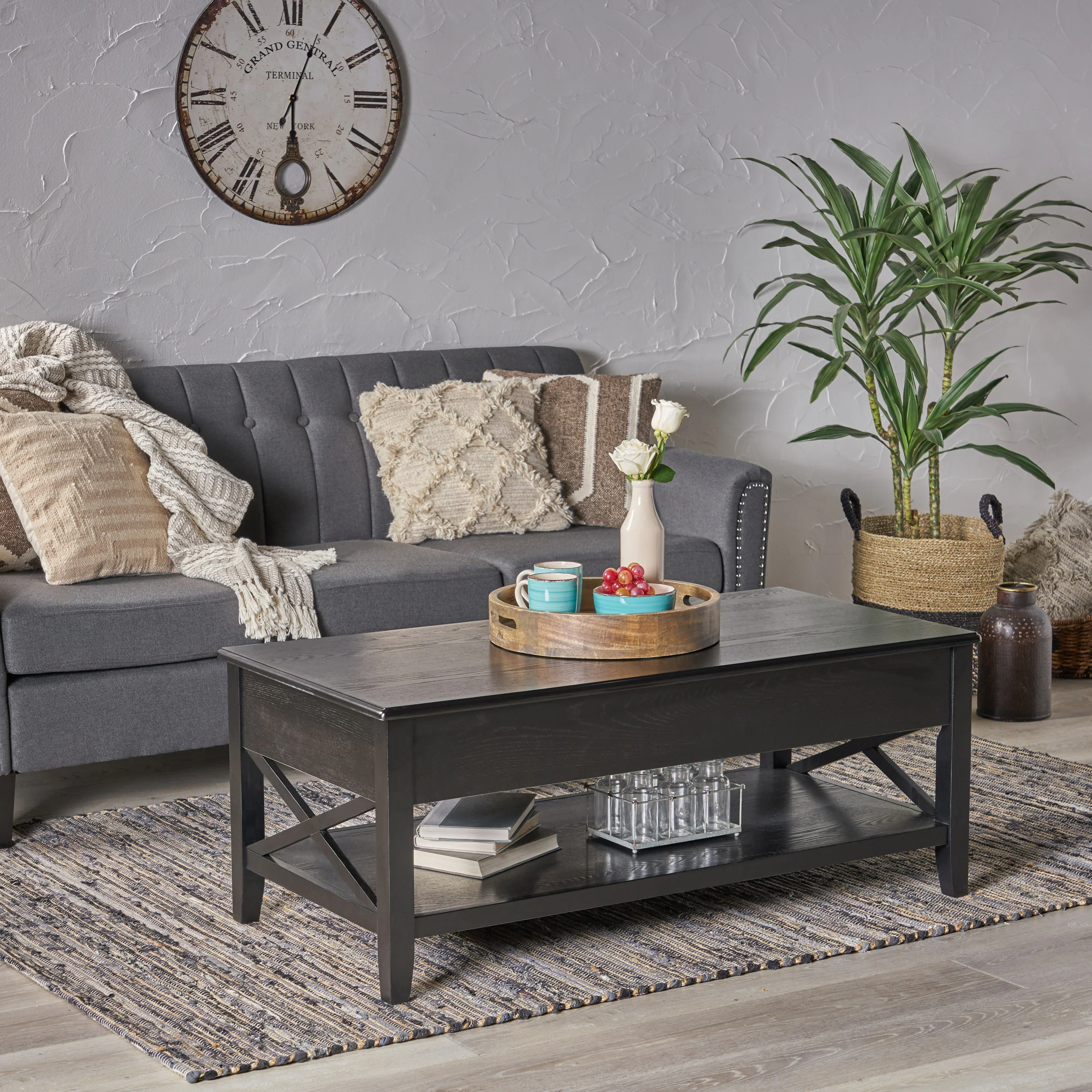 Laurel Luke Farmhouse Faux Wood Lift Top Coffee Table - furnishings