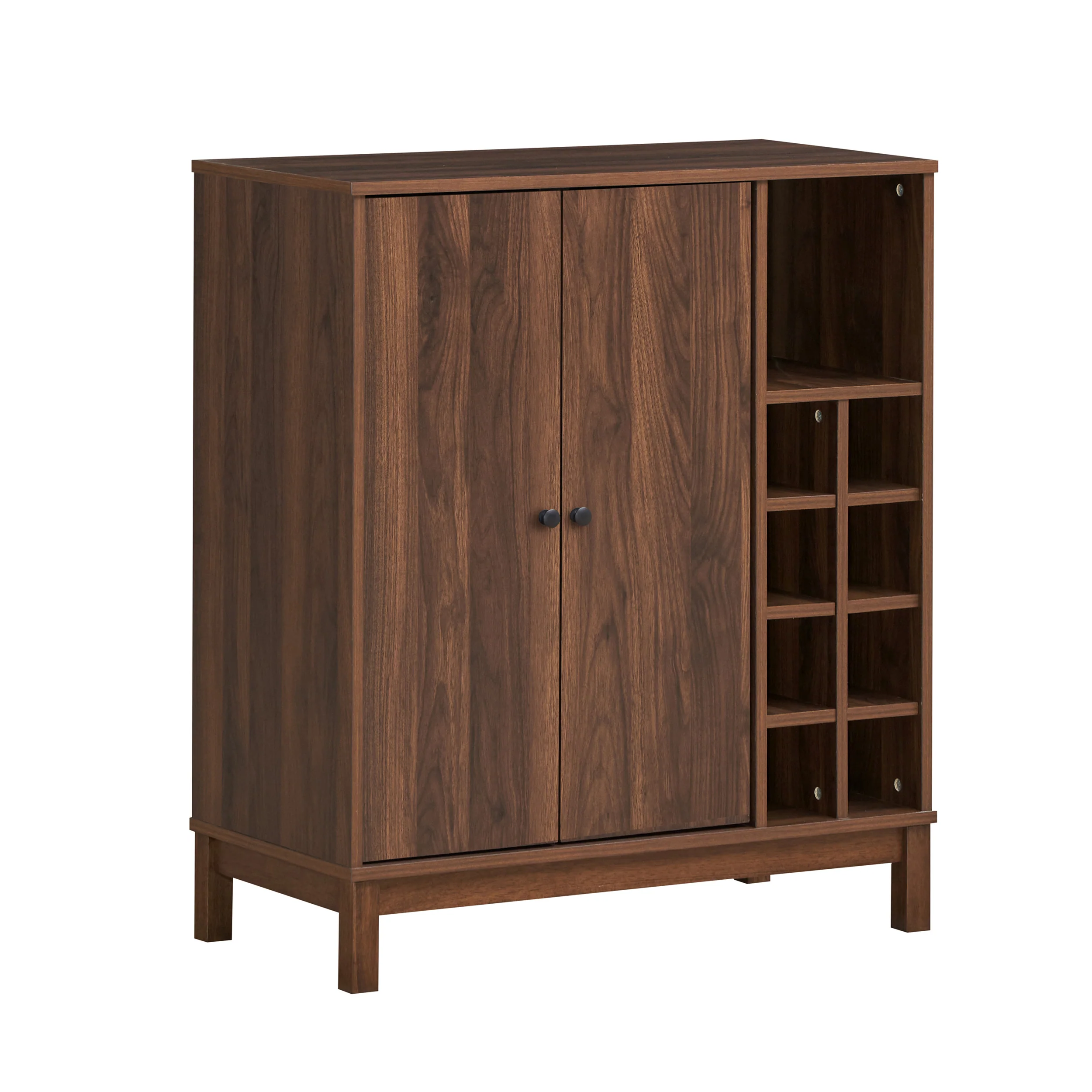 Hurlbut Mid Century Modern Wooden 8 Bottle Wine Cabinet, Walnut and Dark Brown - furnishings