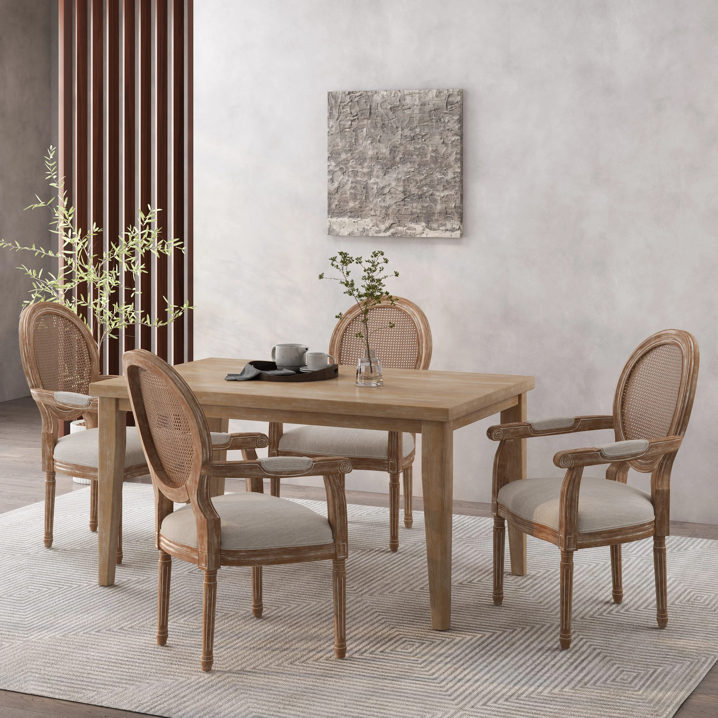Aisenbrey French Country Wood and Cane Upholstered Dining Chair - furnishings