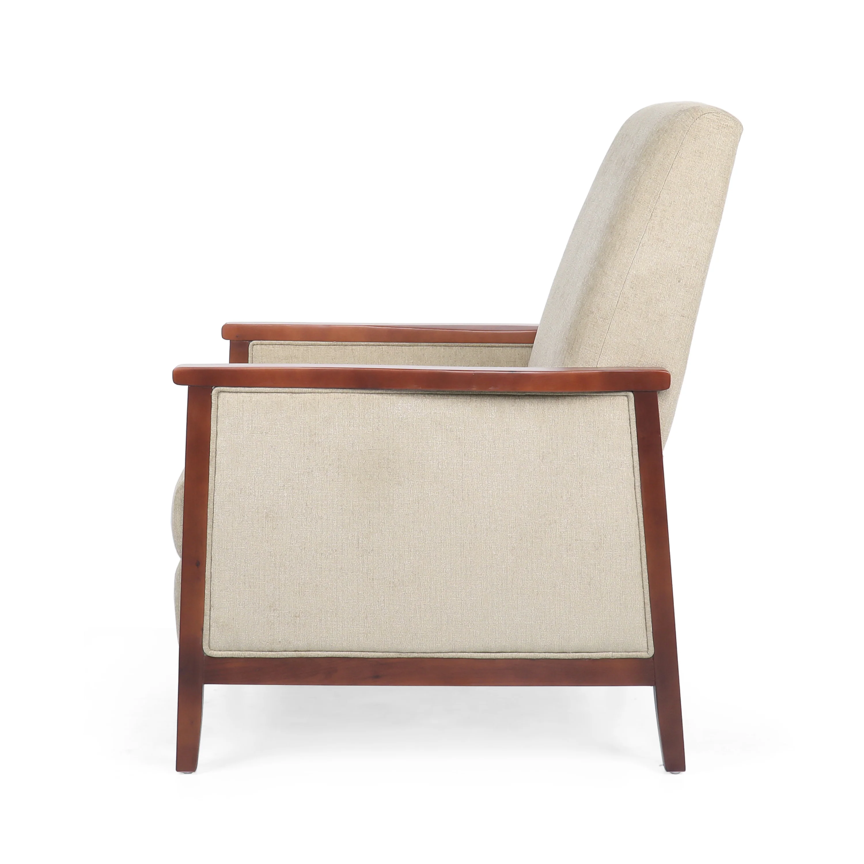 Ambleside Mid Century Modern Fabric Upholstered Wood Pushback Recliner - furnishings