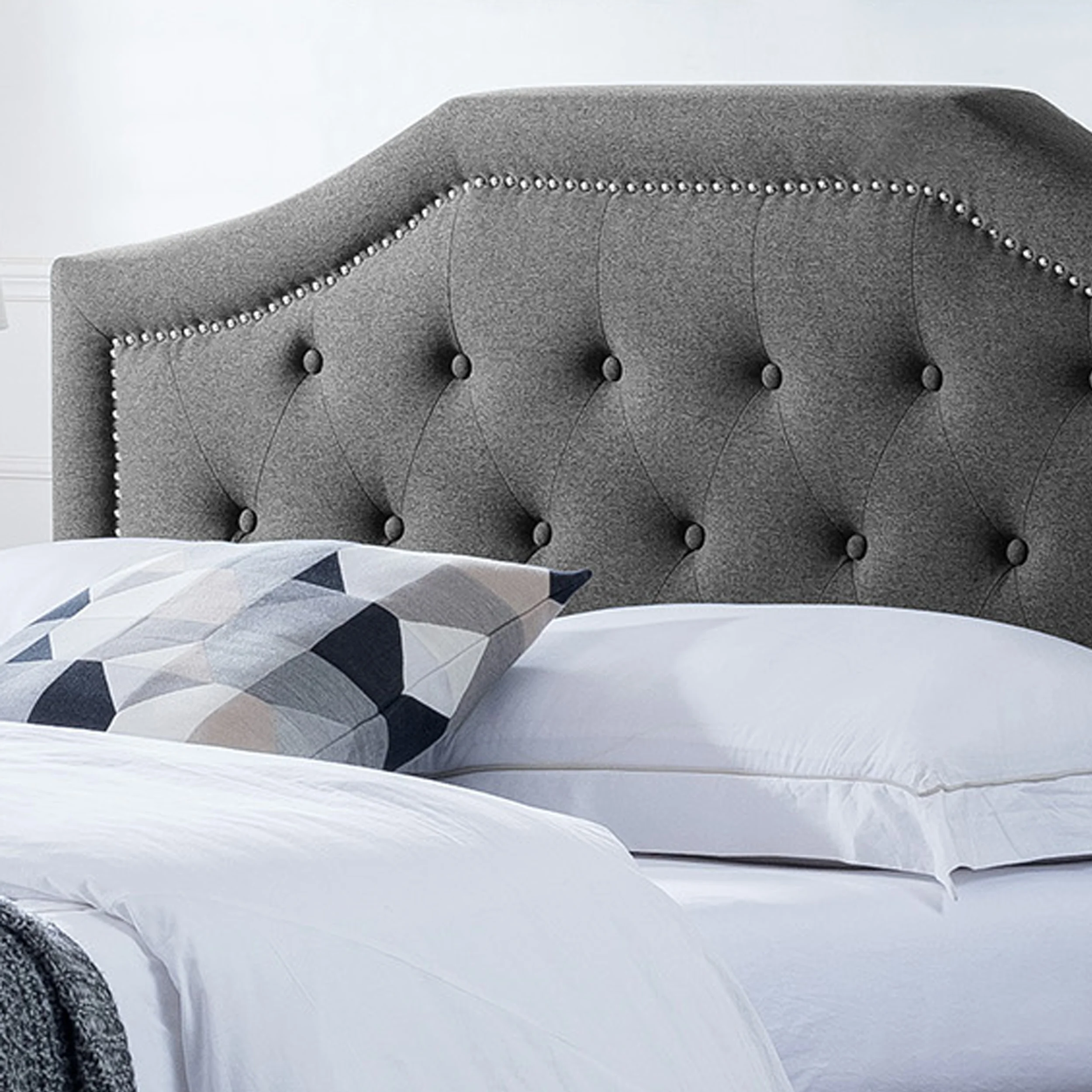 Renee Contemporary Low Profile Fully Upholstered Fabric Platform Bed Frame, Queen - furnishings