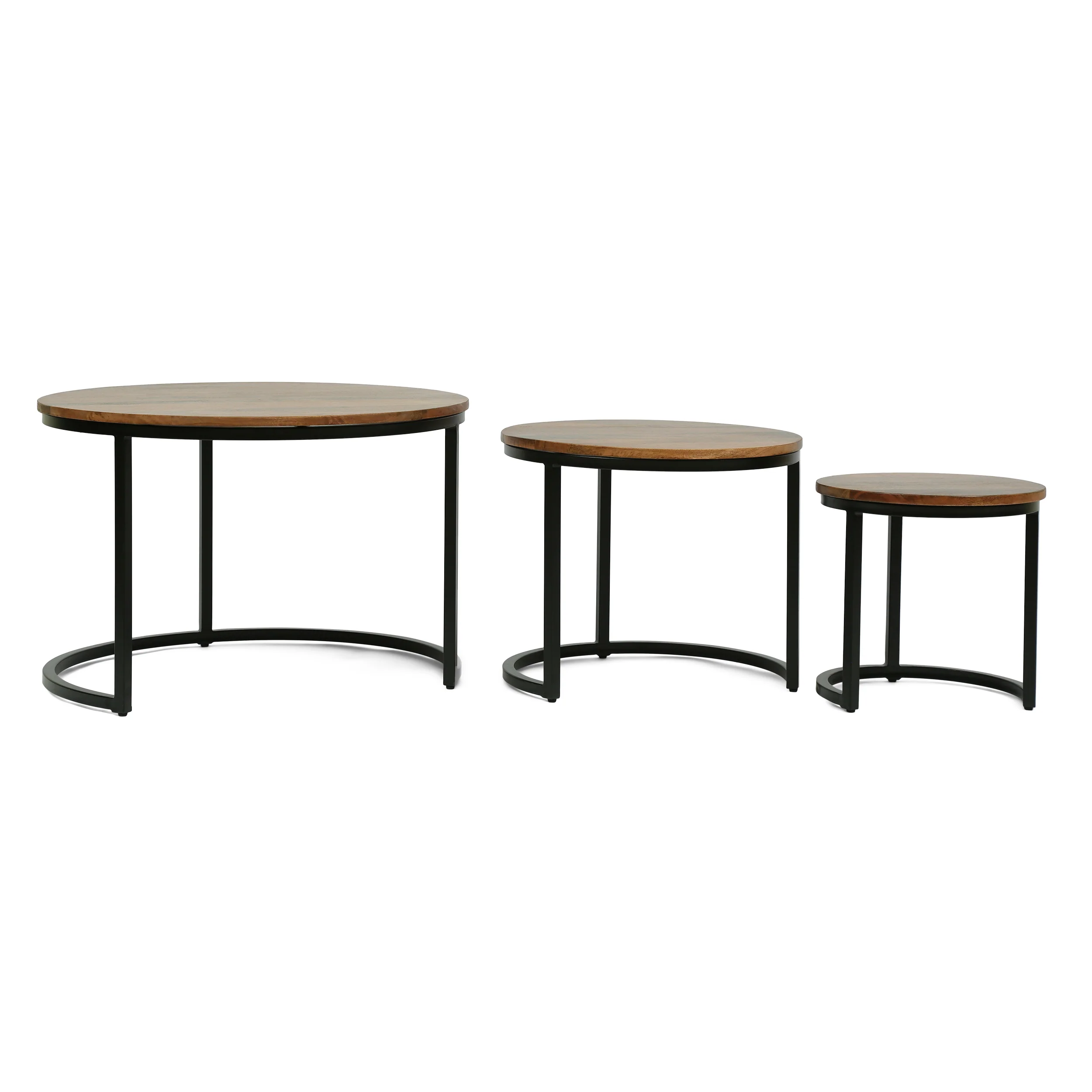 Tignall Modern Industrial Handcrafted Mango Wood Nested Tables (Set of 3), Honey Brown and Black - furnishings
