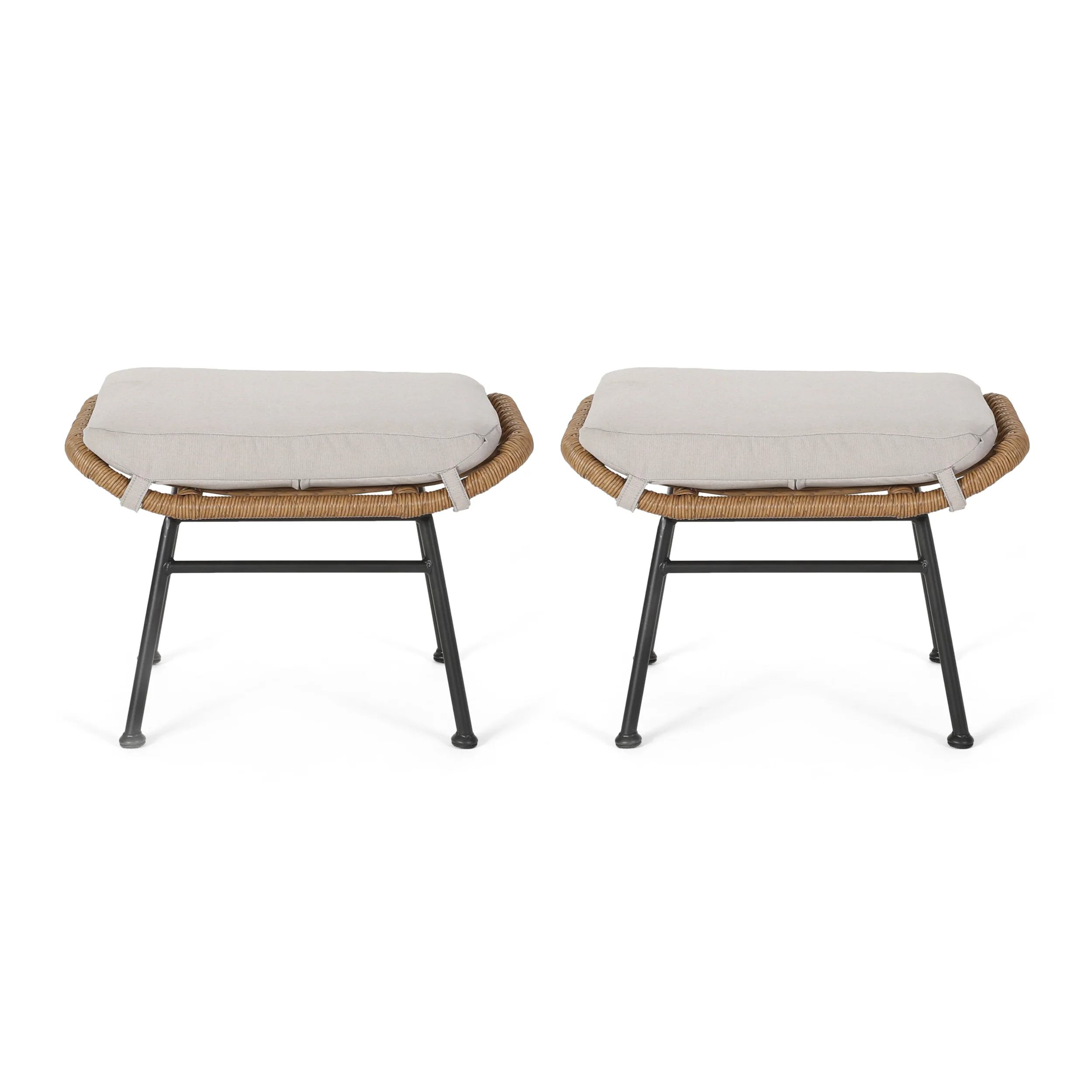 Gloria Outdoor Modern Boho Wicker Ottoman (Set of 2) - furnishings