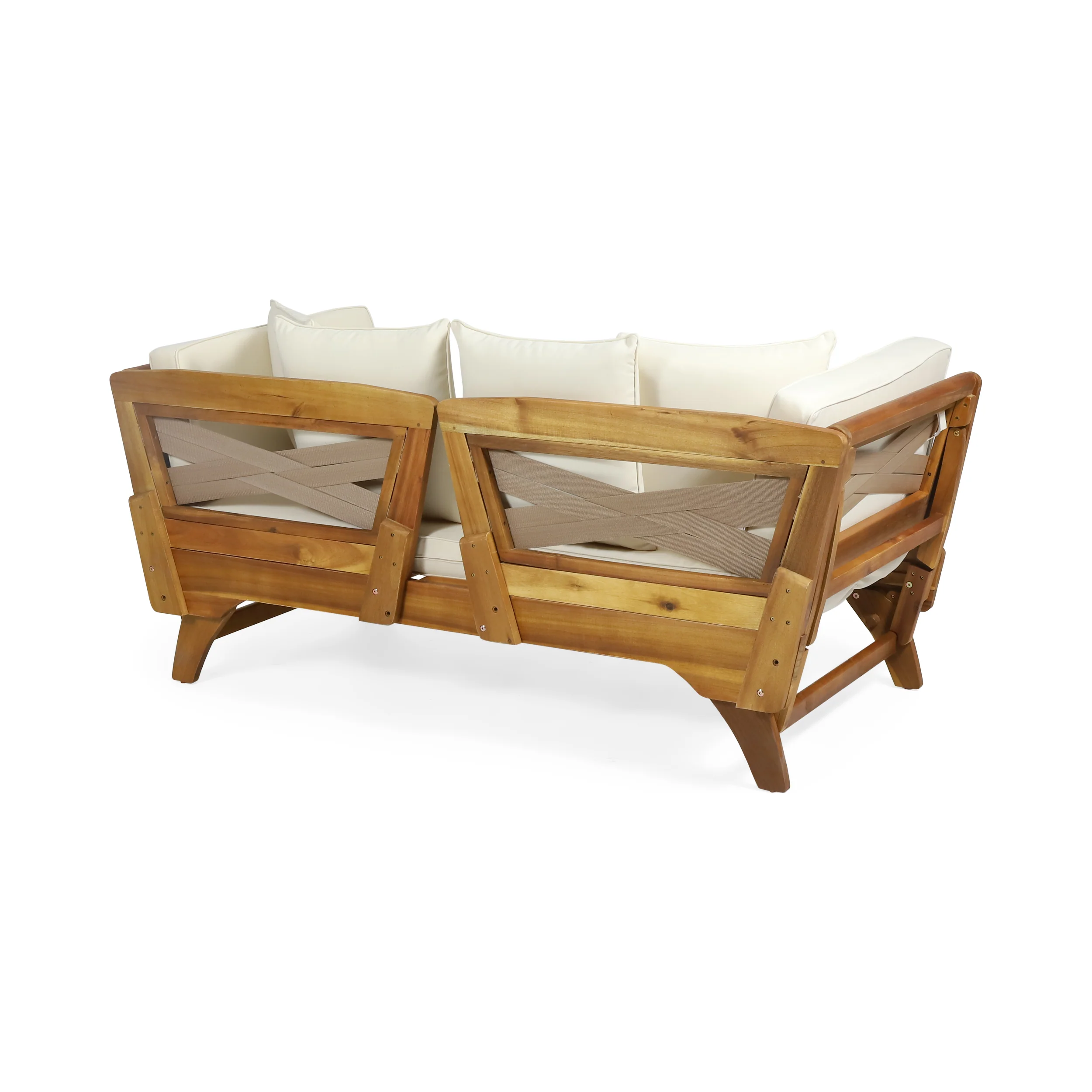 Oceanna Outdoor Acacia Wood and Rope Expandable Daybed with Cushions - furnishings