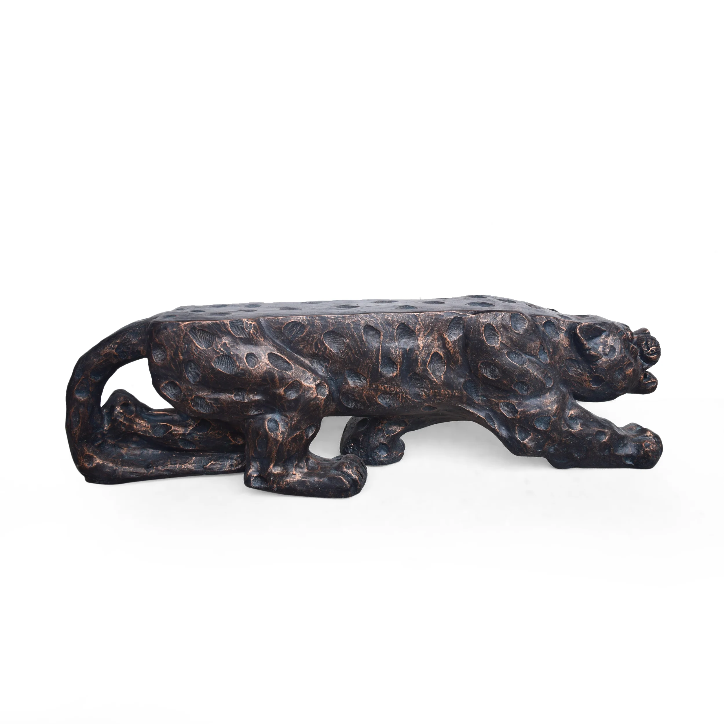 Emersyn Outdoor Leopard Shaped Concrete Bench, Antique Copper Finish - furnishings