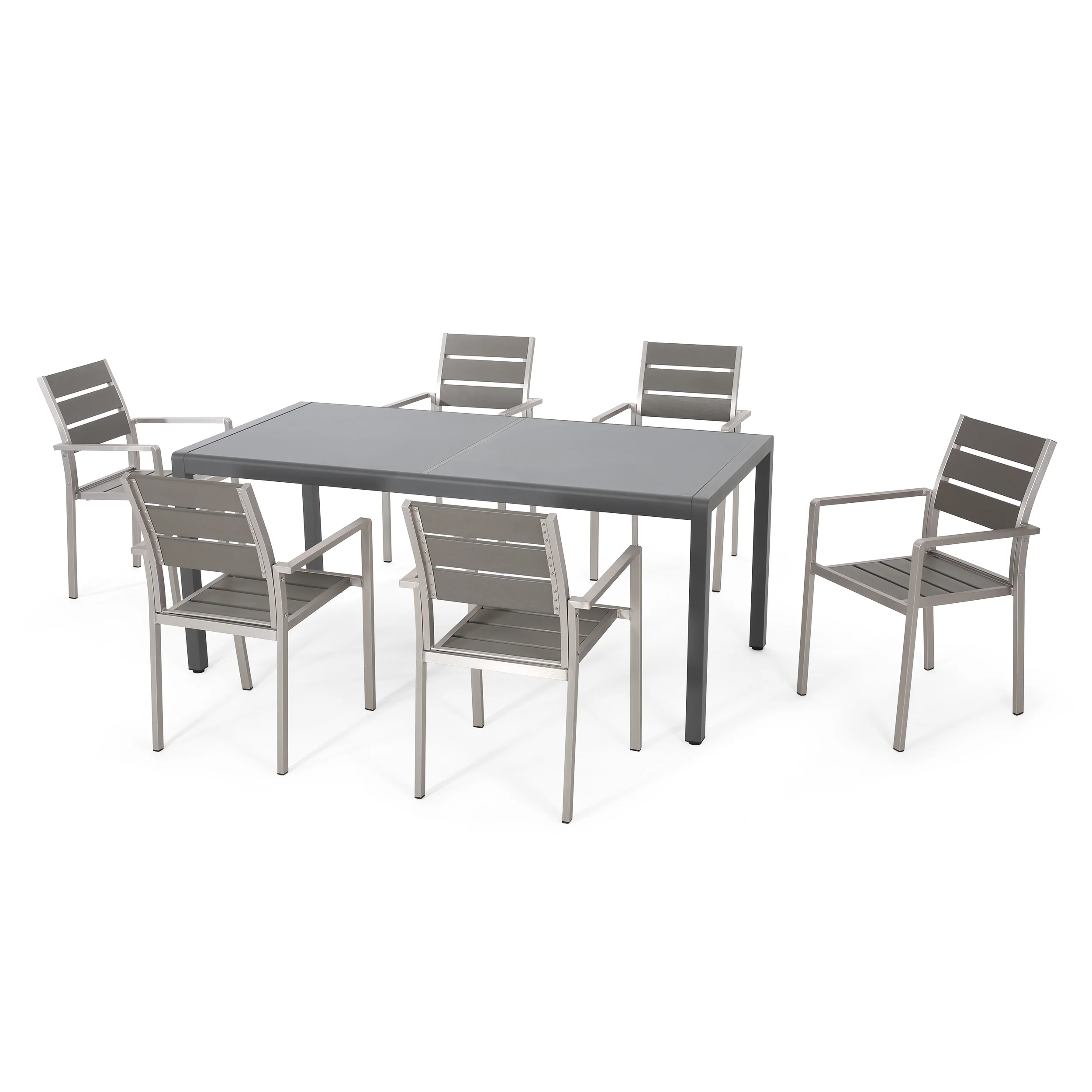 Cherie Outdoor Modern 6 Seater Aluminum Dining Set with Tempered Glass Table Top - furnishings