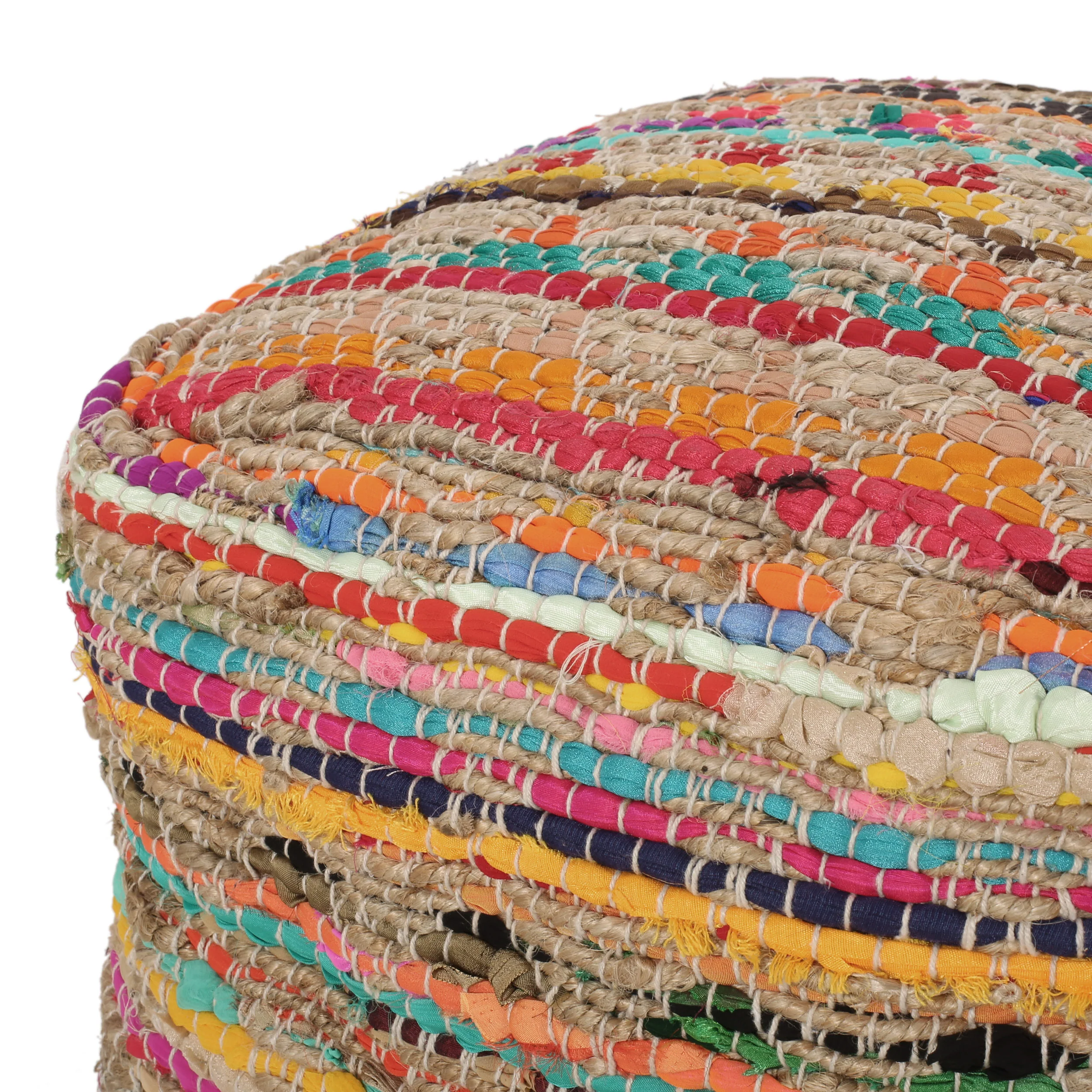 Kemp Handcrafted Boho Fabric Cube Pouf - furnishings