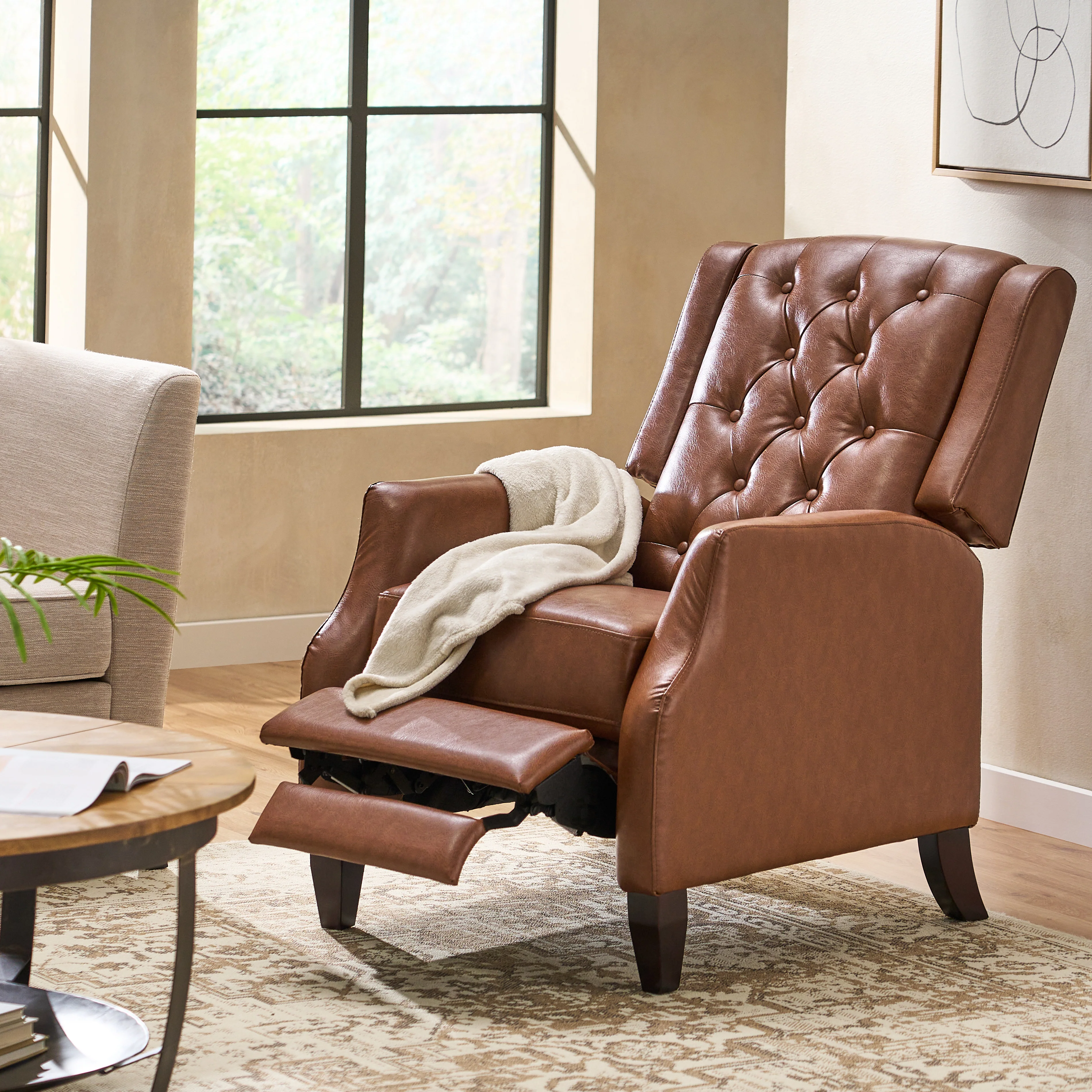 Loubar Contemporary Faux Leather Tufted Pushback Recliner - furnishings