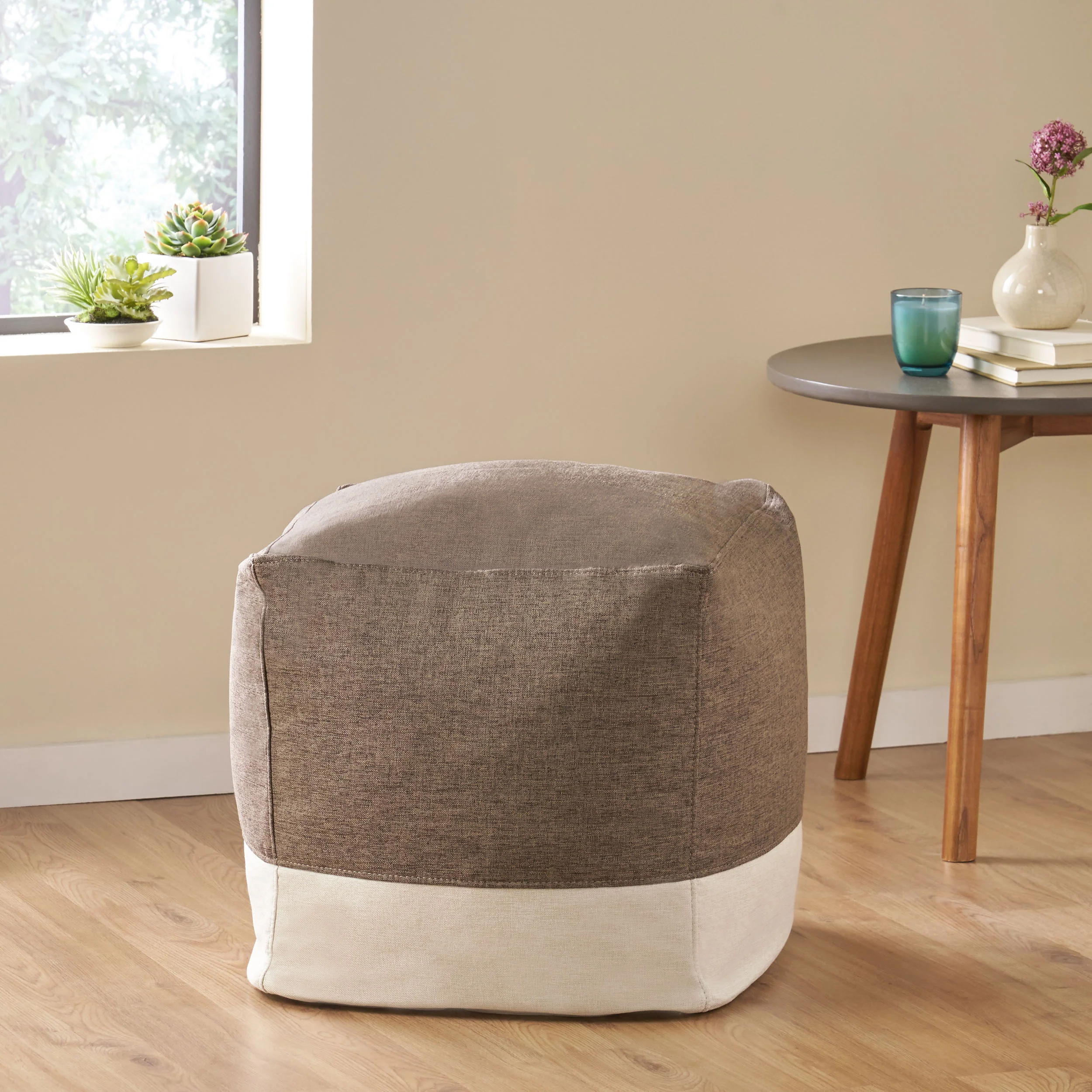 Punjab Tattnall Contemporary Two Tone Fabric Cube Pouf - furnishings