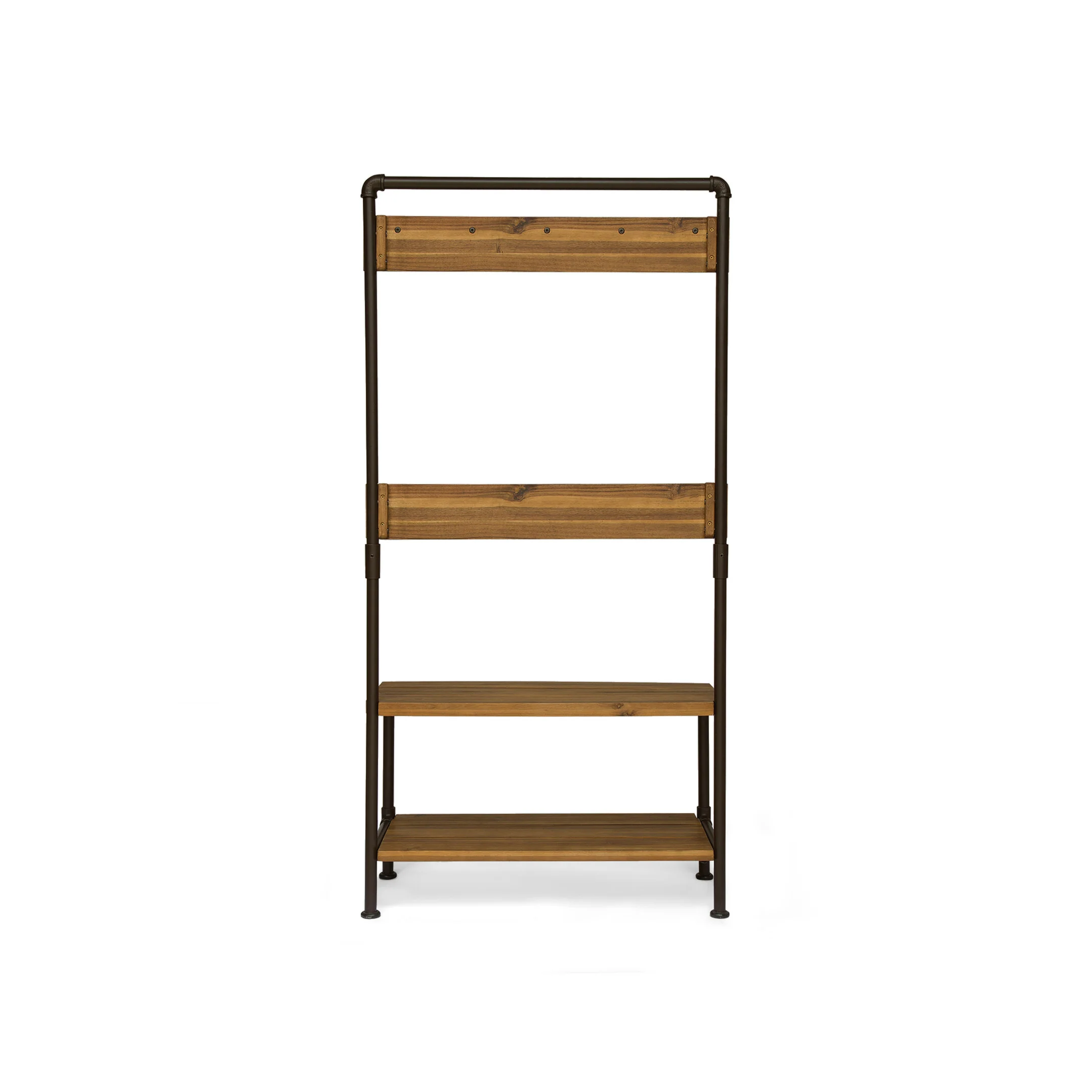 Dahl Outdoor Industrial Acacia and Iron Bench with Shelf and Coat Hooks - furnishings