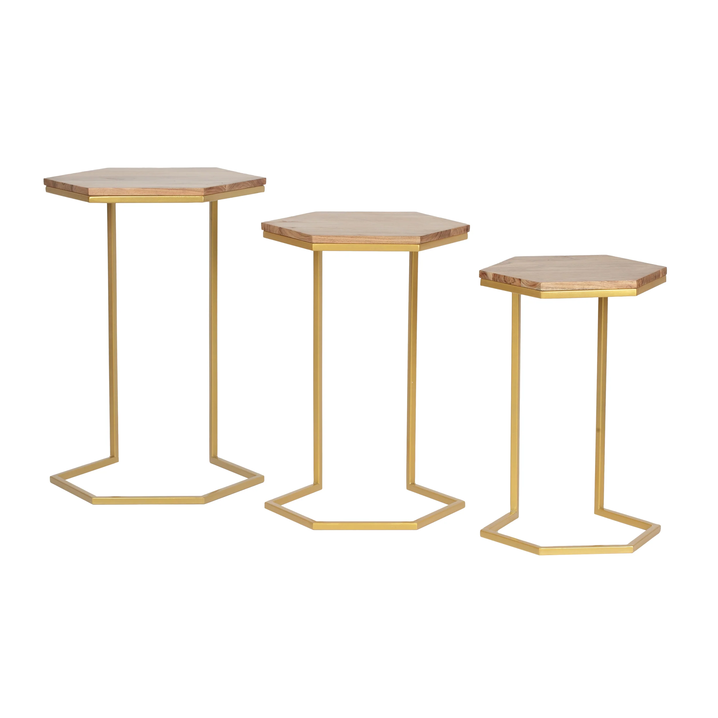 Mableton Boho Glam Handcrafted Hexagon C-Shaped Nesting Tables (Set of 3) - furnishings