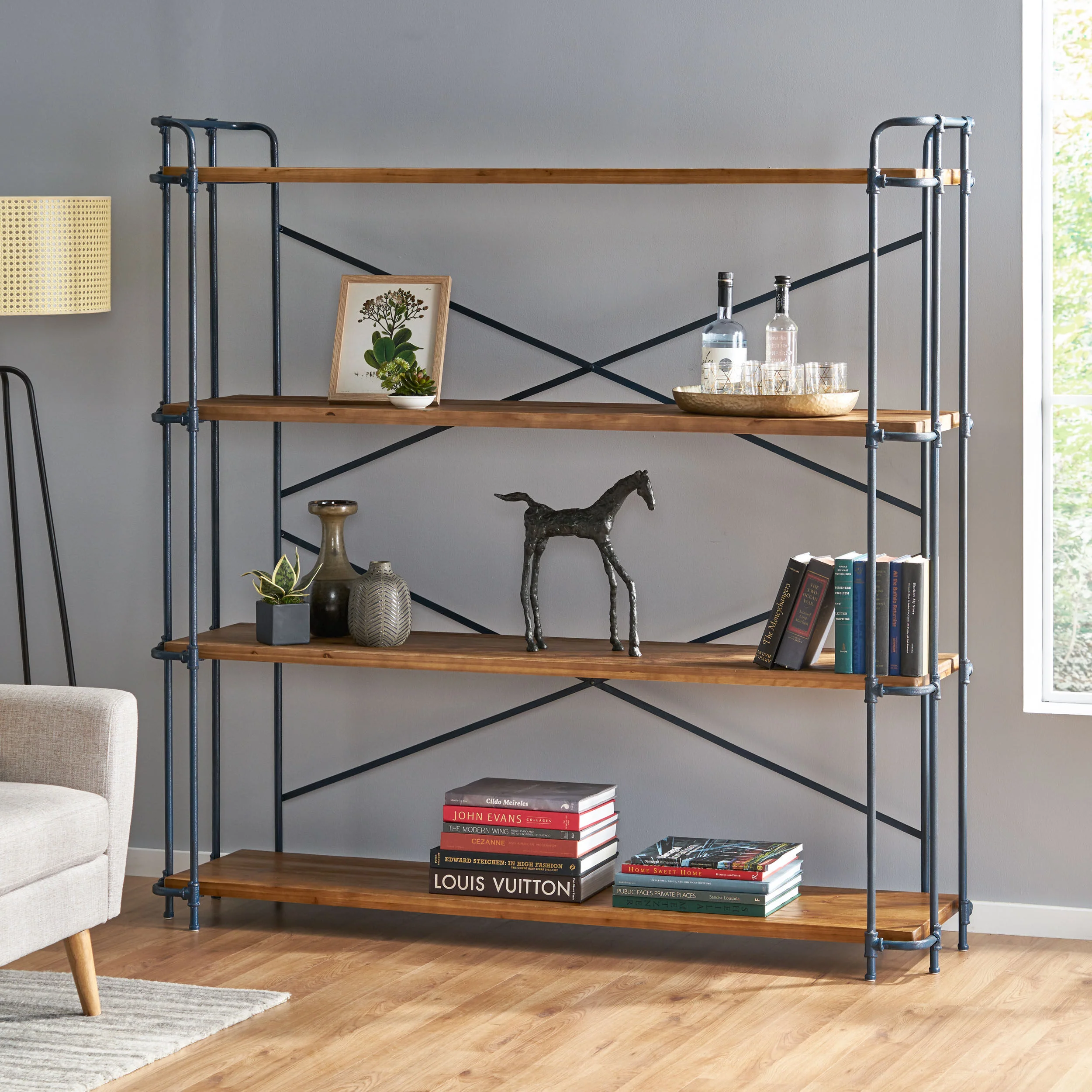 Mercia Industrial Pipe Design 4 Shelf Etagere Bookcase - furnishings