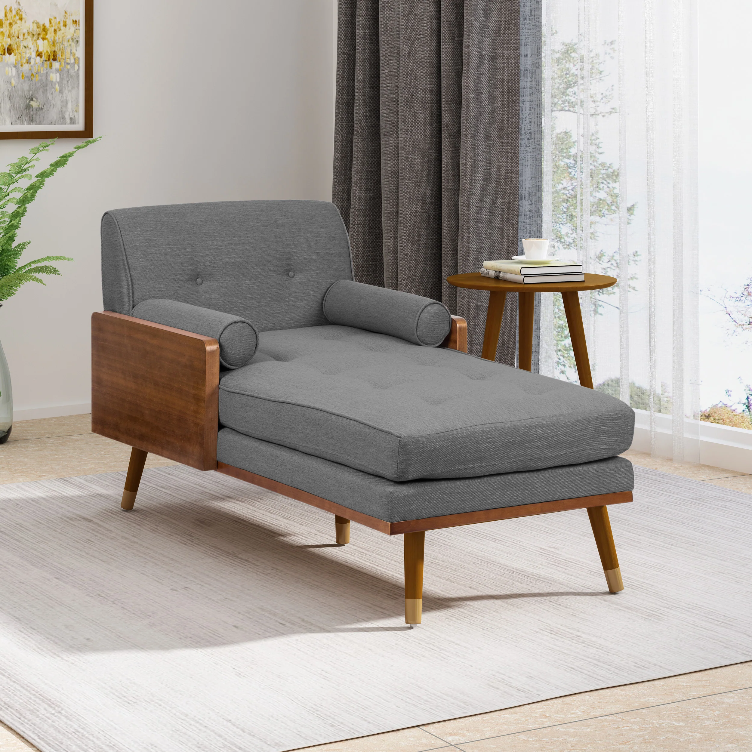 Pareesa Mid-Century Modern Fabric Chaise Lounge - furnishings