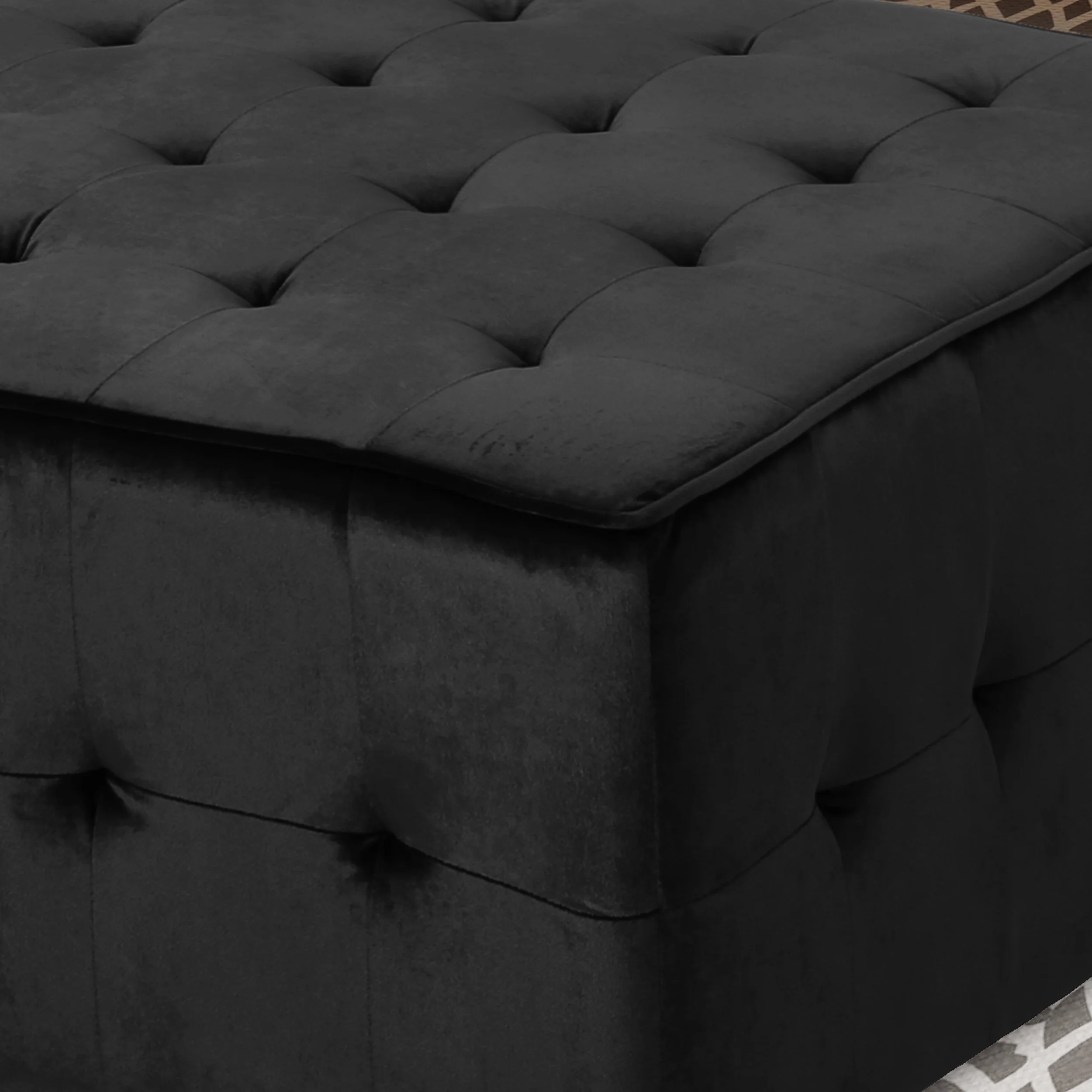 Justin Modern Glam Tufted Waffle Stitch Velvet Square Ottoman Coffee Table - furnishings