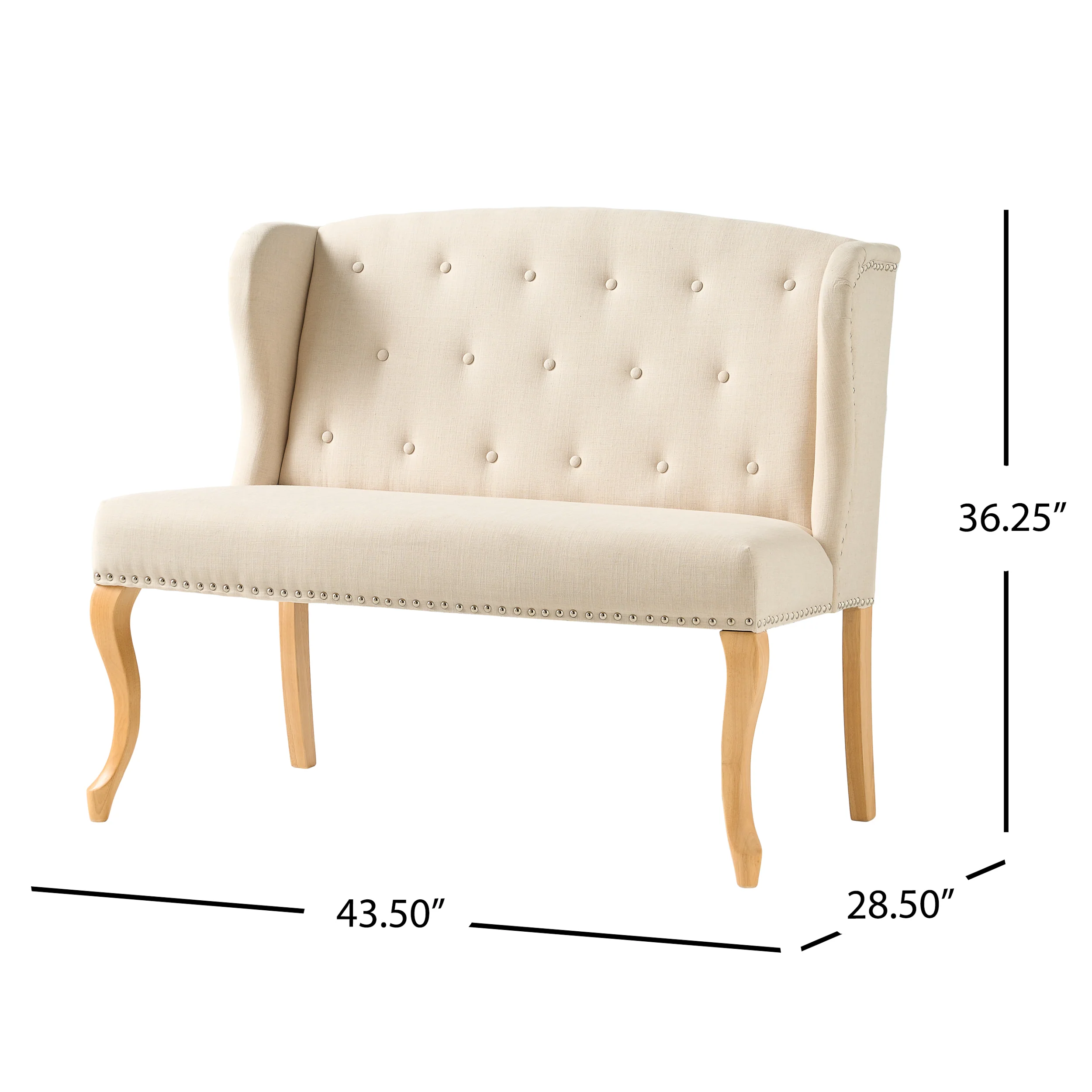 Eva French Country Style Tufted Beige Fabric Wingback Bench - furnishings