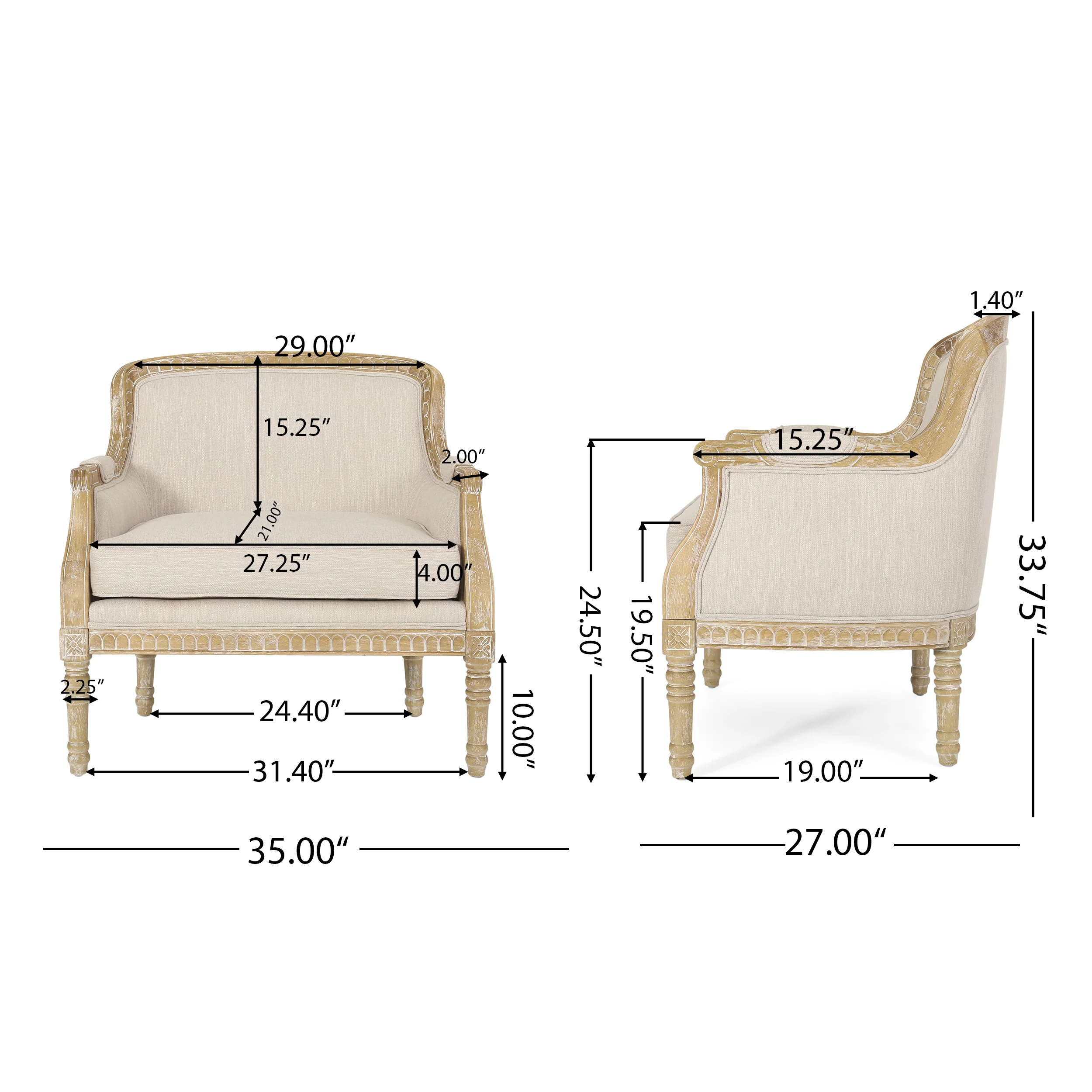Bennion French Country Fabric Upholstered Club Chair - furnishings