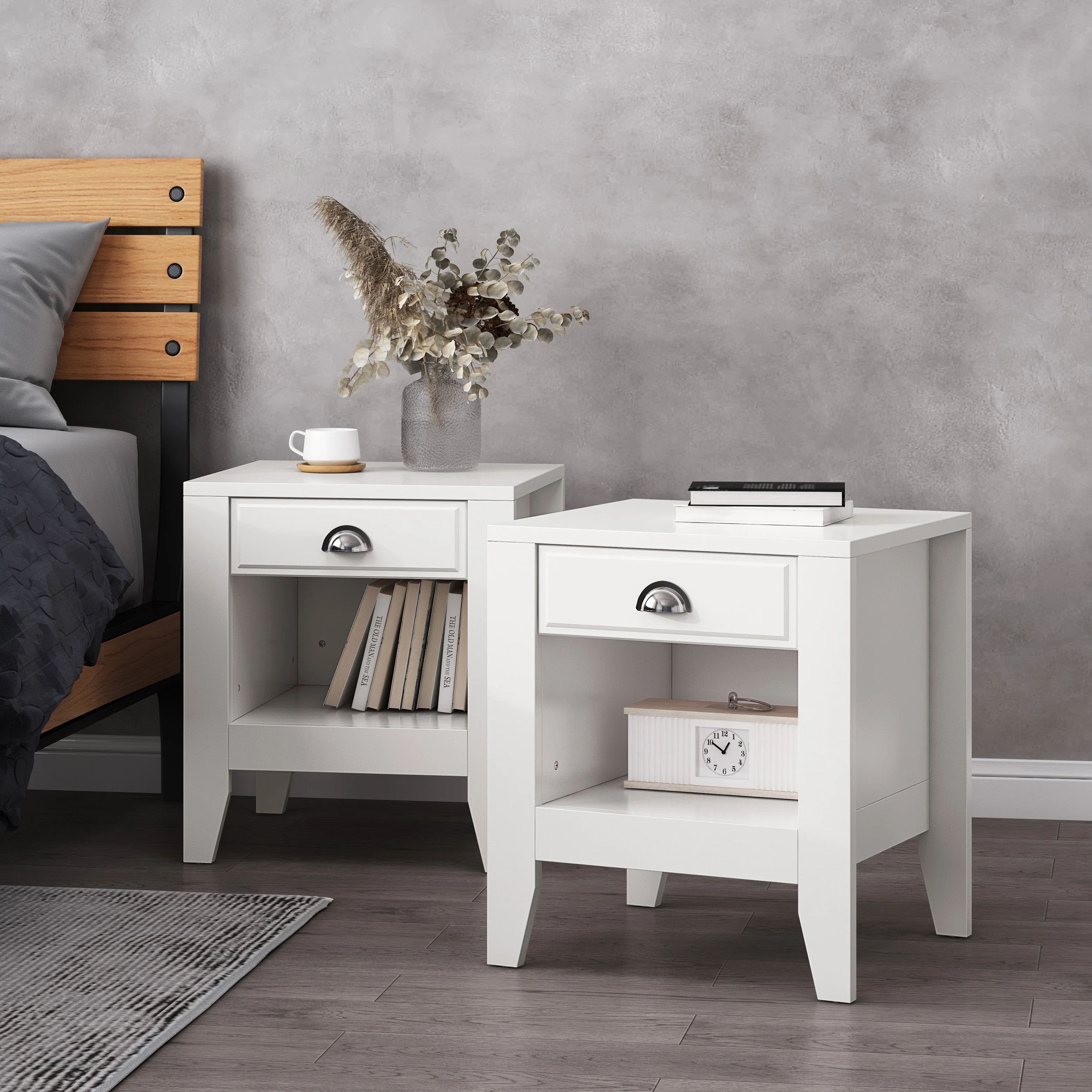 Cleary Contemporary Faux Wood Nightstands with Drawer, Set of 2 - furnishings