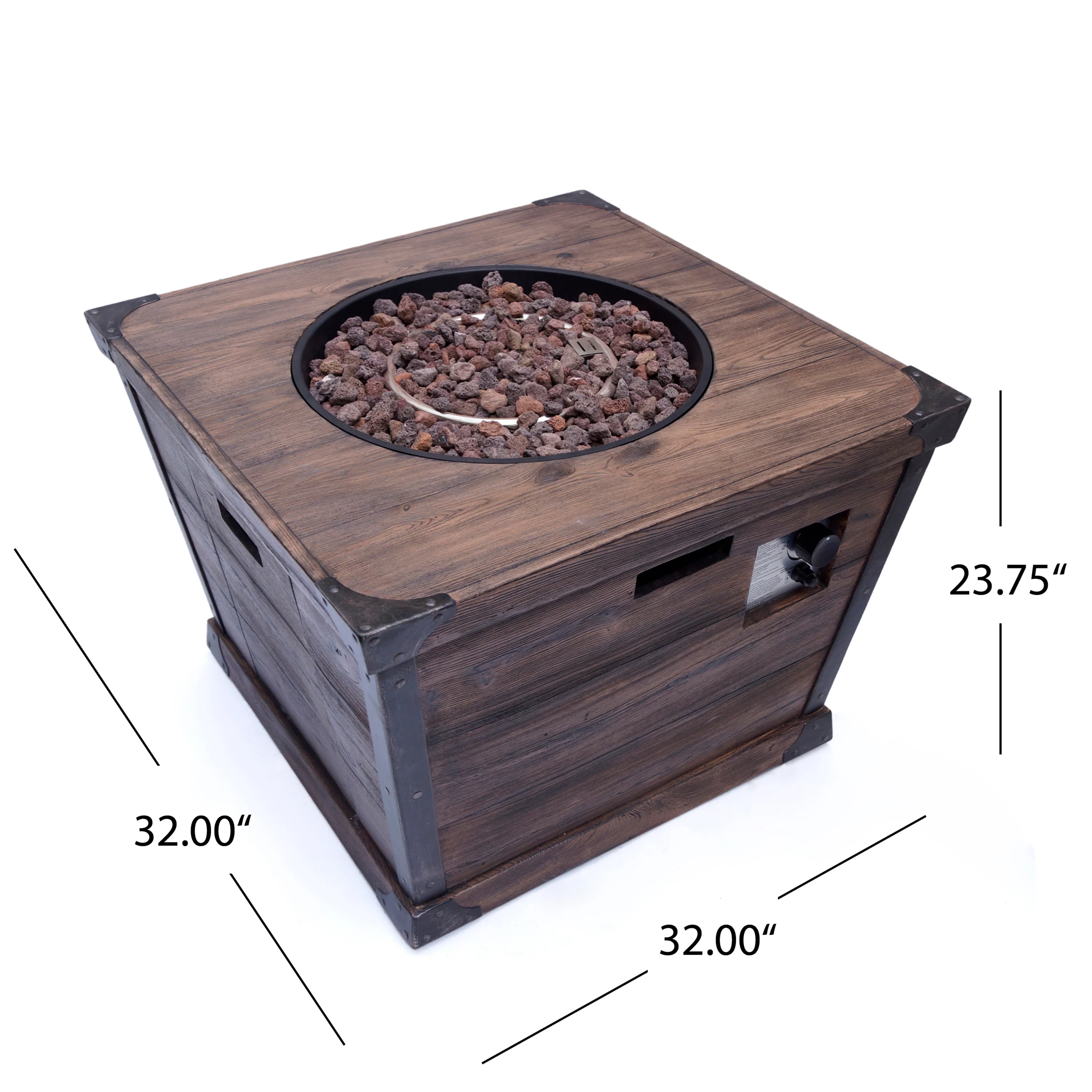 Madge Outdoor Brown 32 Inch Square Fire Pit - 40,000 BTU - furnishings