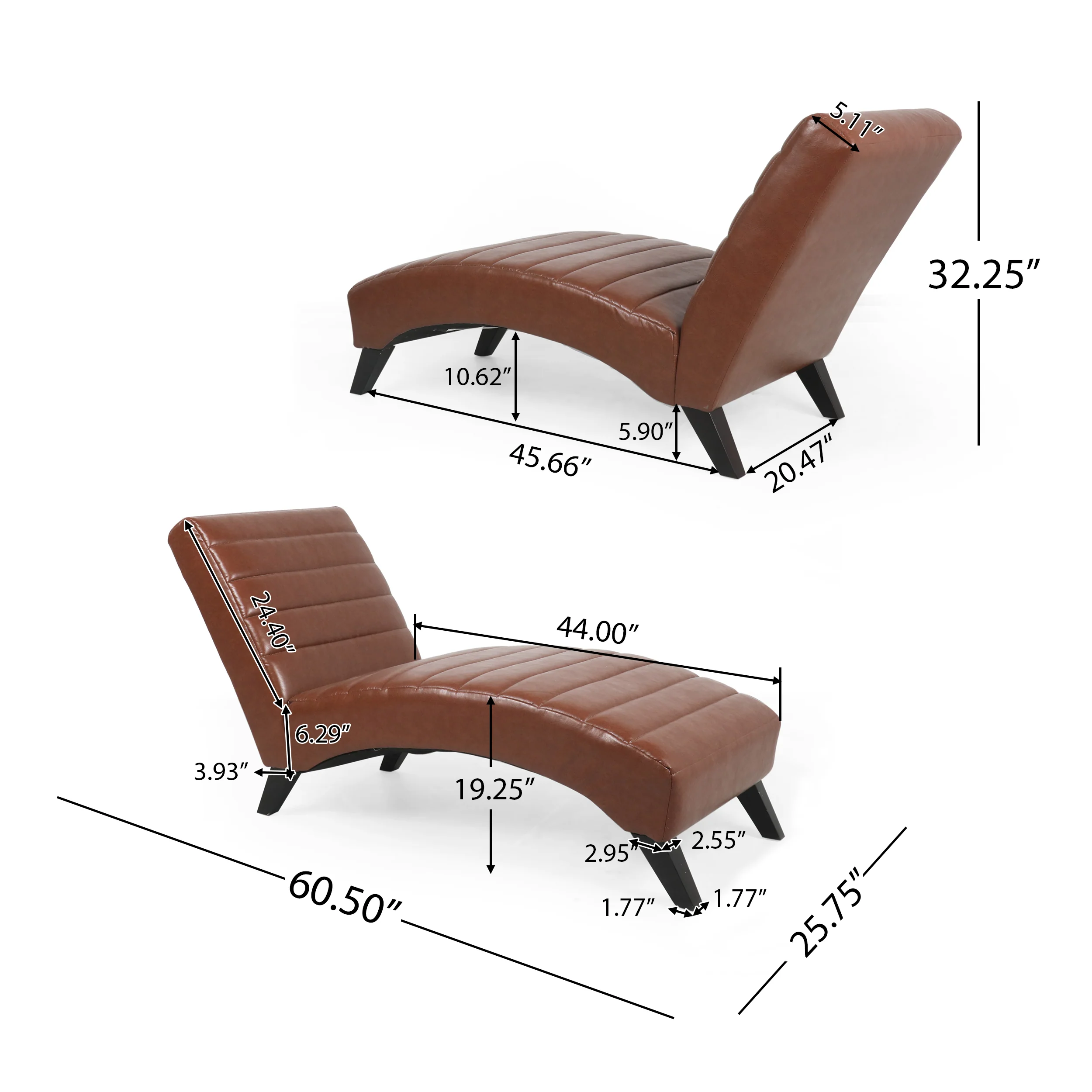 Metter Contemporary Channel Stitch Chaise Lounge - furnishings