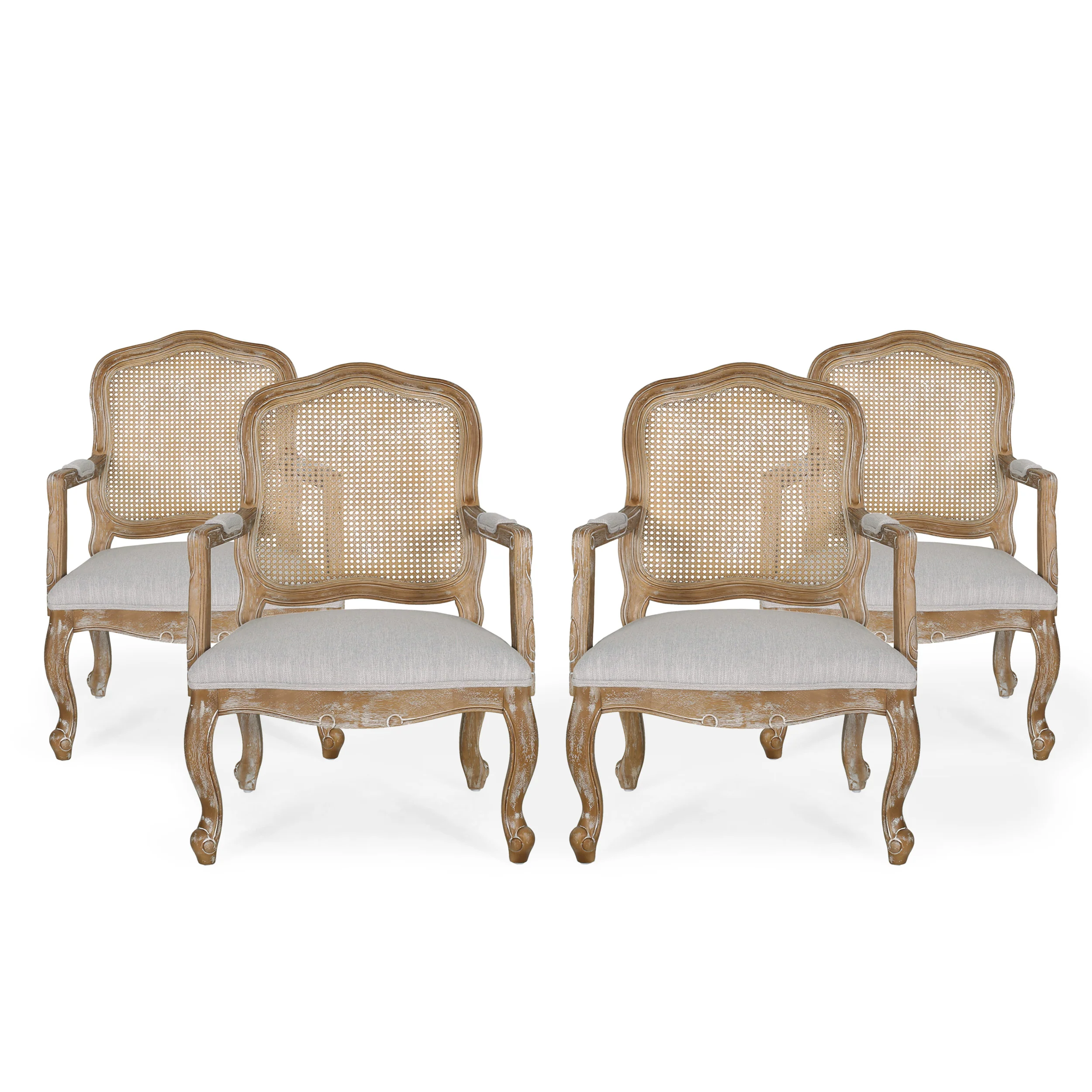 Biorn French Country Wood and Cane Upholstered Dining Armchair - furnishings