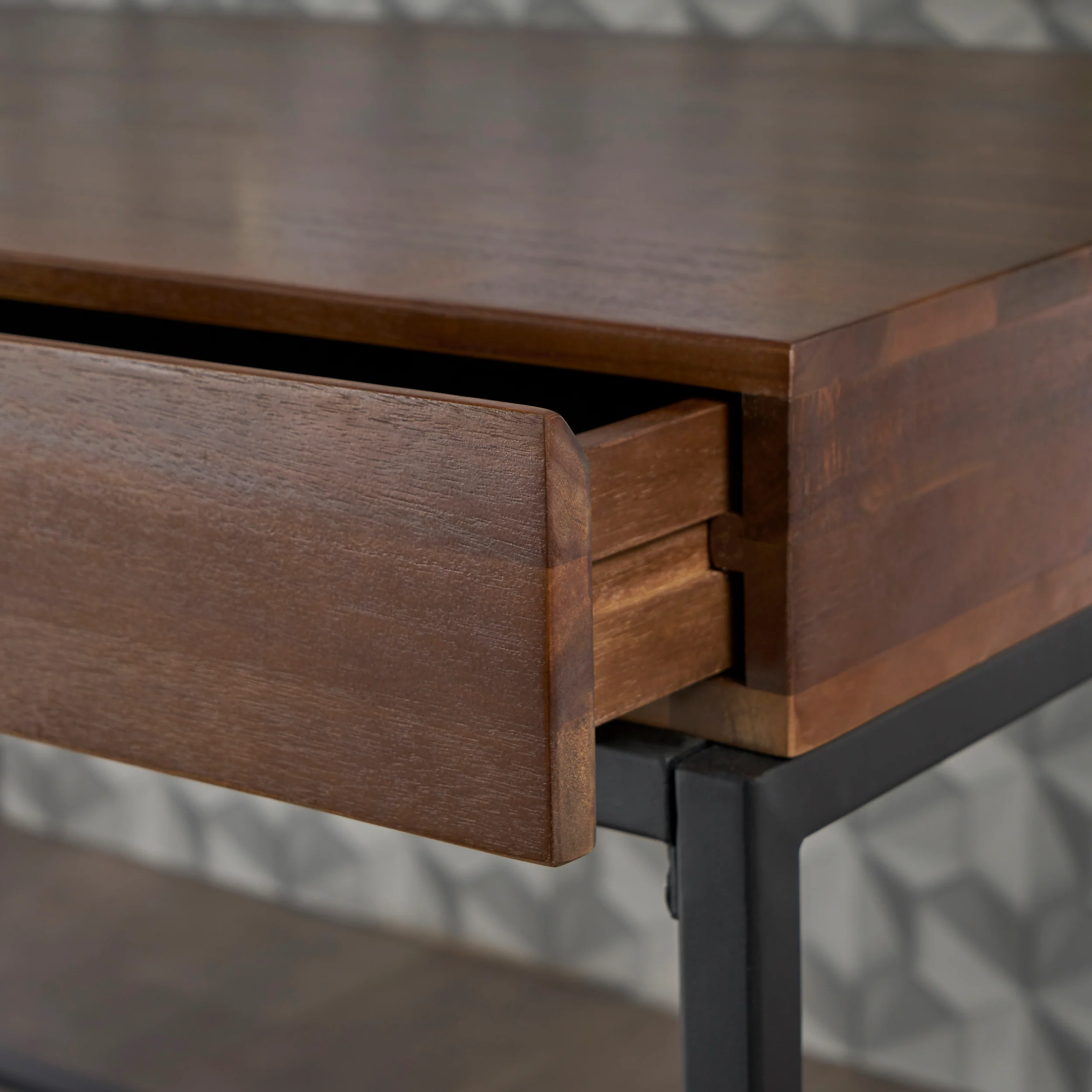 Elrod Industrial Dark Oak Acacia Wood Storage Side Table and Desk Set - furnishings