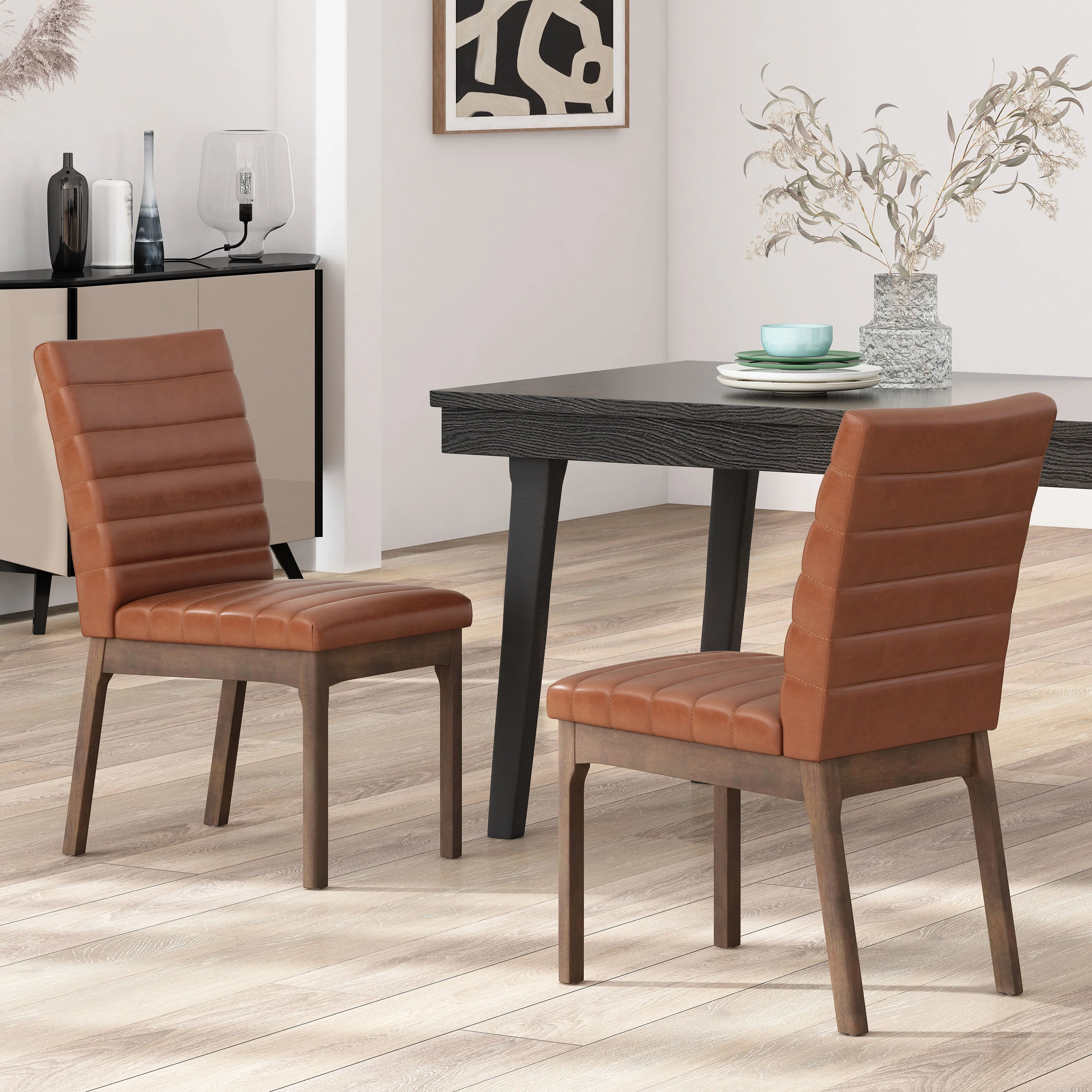 Elisson Mid Century Modern Channel Stitch Dining Chairs, Set of 2 - furnishings