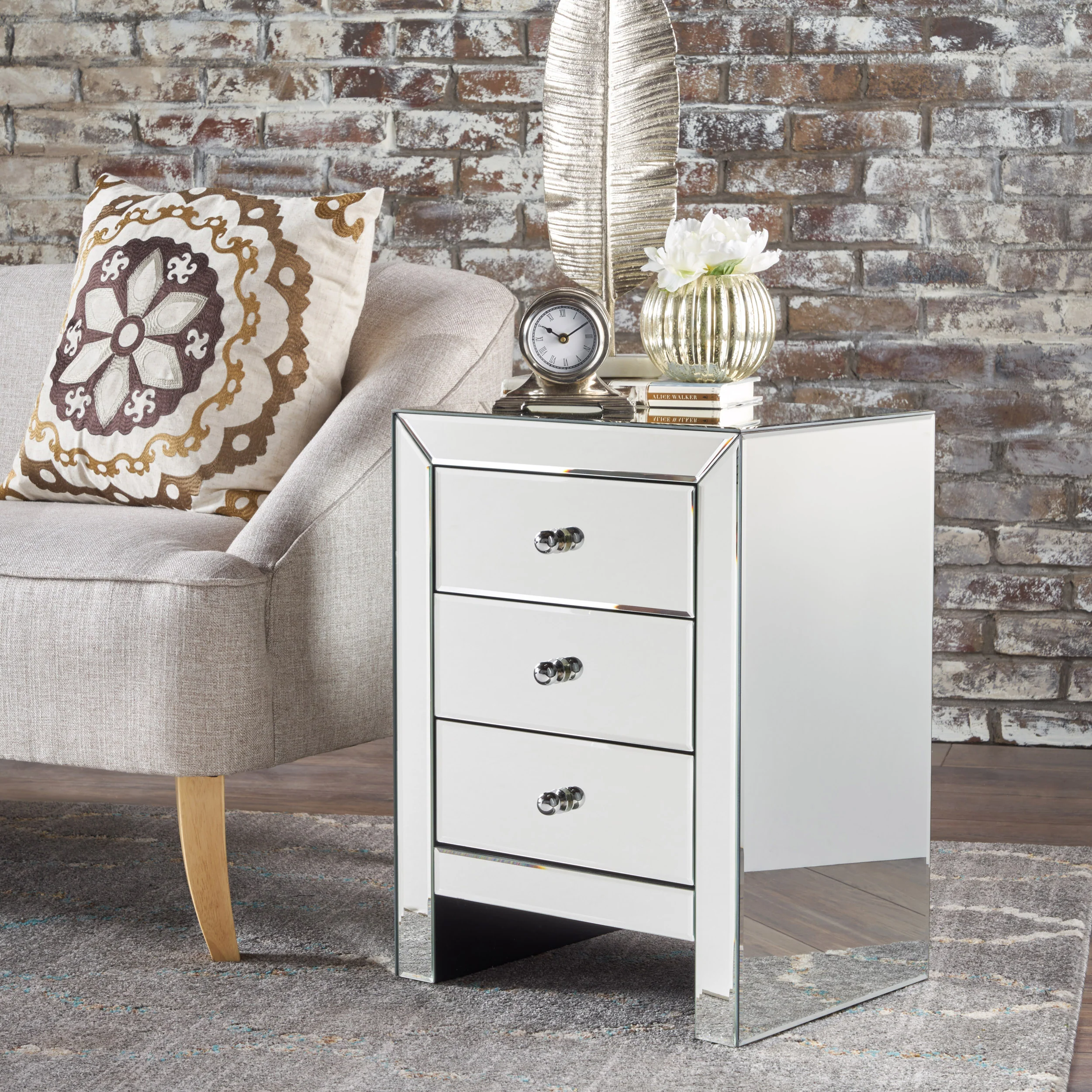 Lucille Mirror Finished 3 Drawer Accent Table - furnishings
