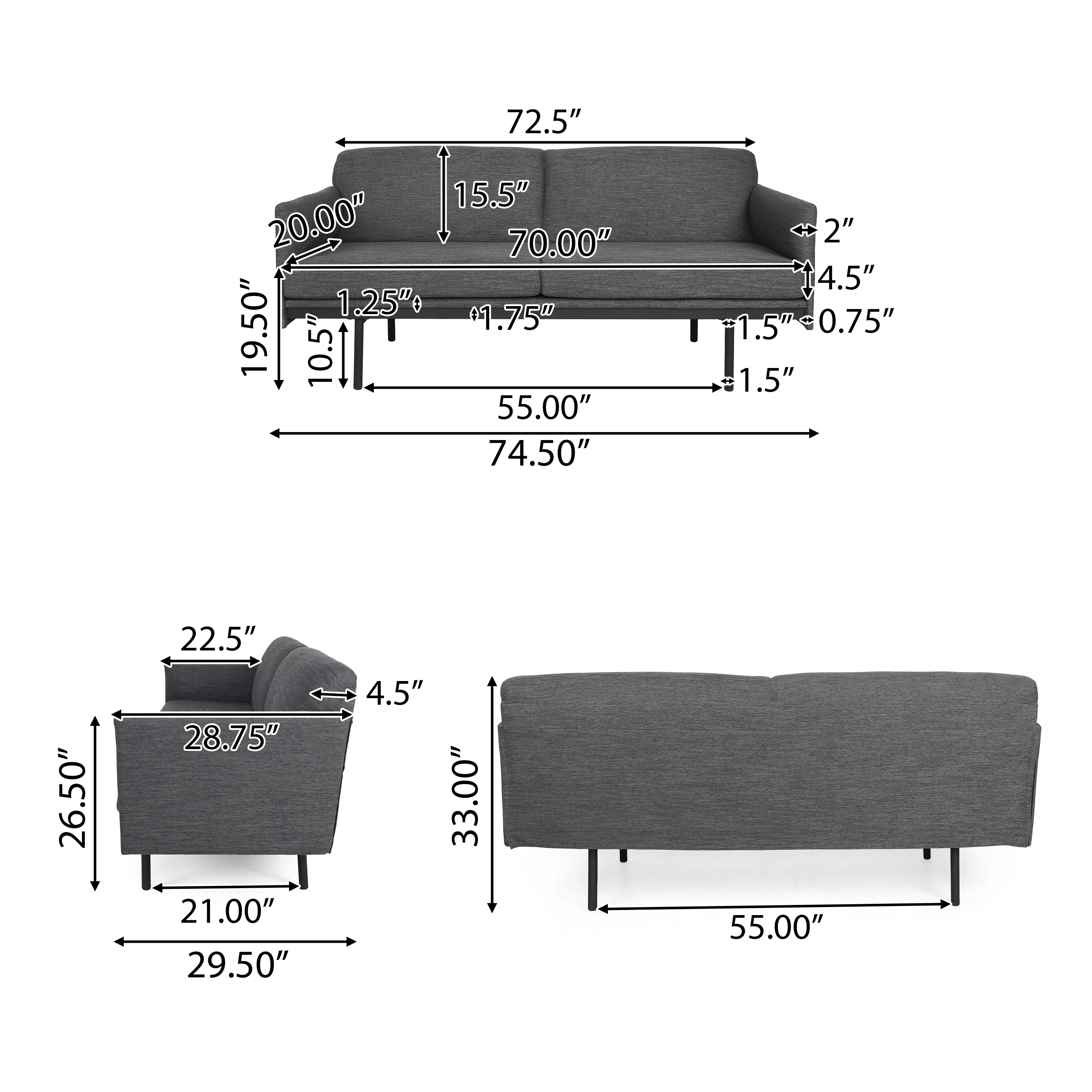 Mokena Contemporary Fabric Upholstered 3 Seater Sofa - furnishings