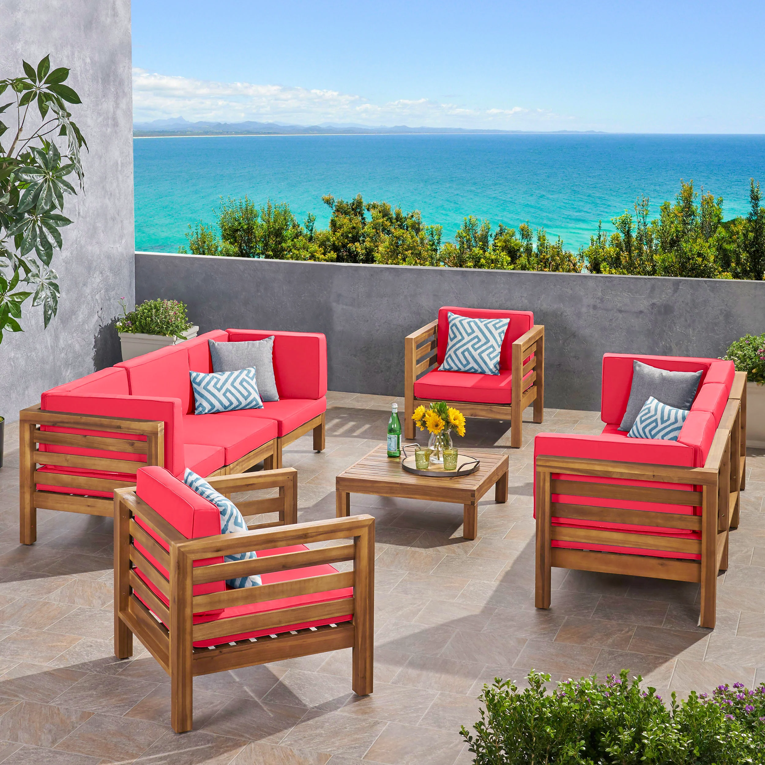 Emma Outdoor 8 Seater Acacia Wood Sofa and Club Chair Set - furnishings