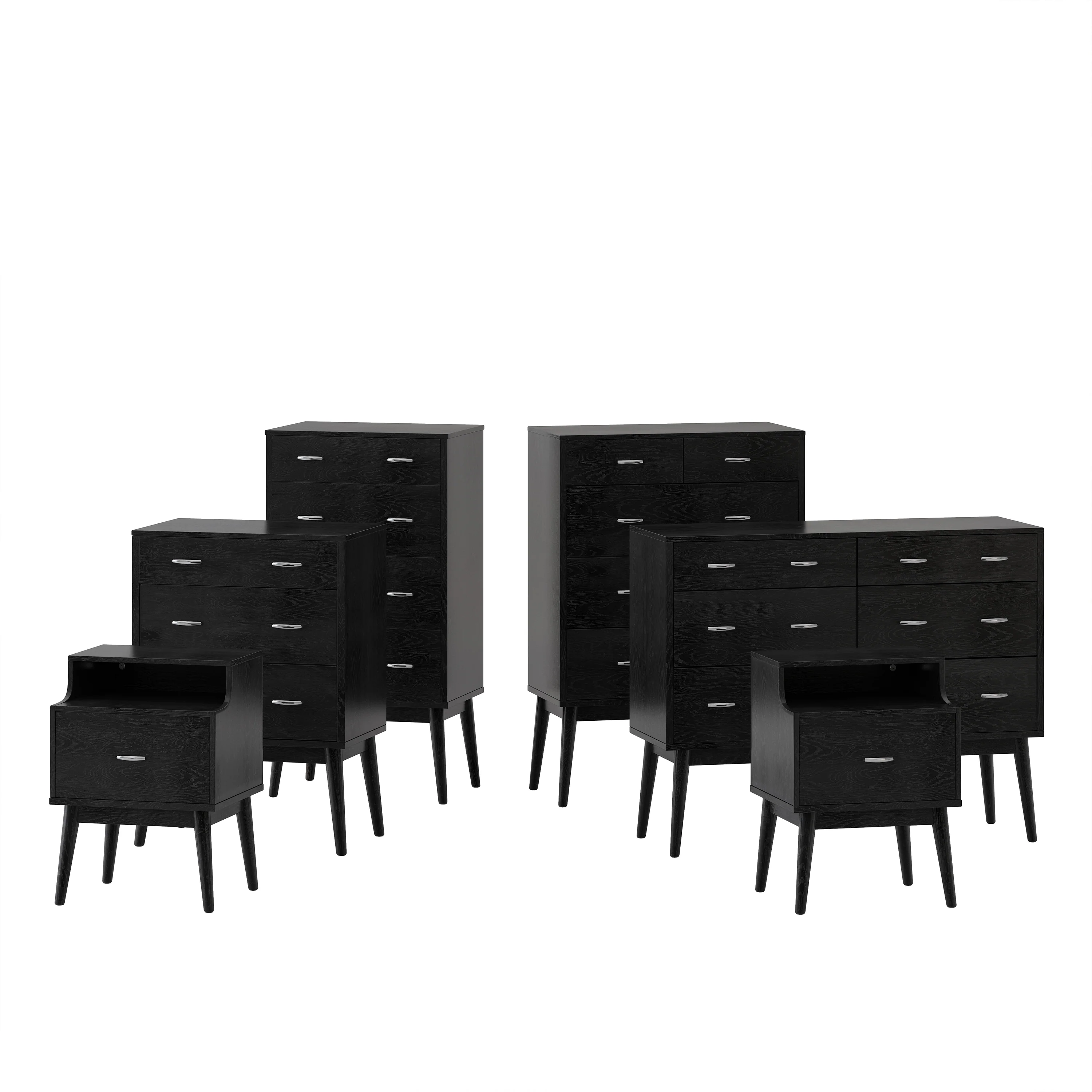 Wilbur Mid Century Wooden 6 Piece Bedroom Set - furnishings