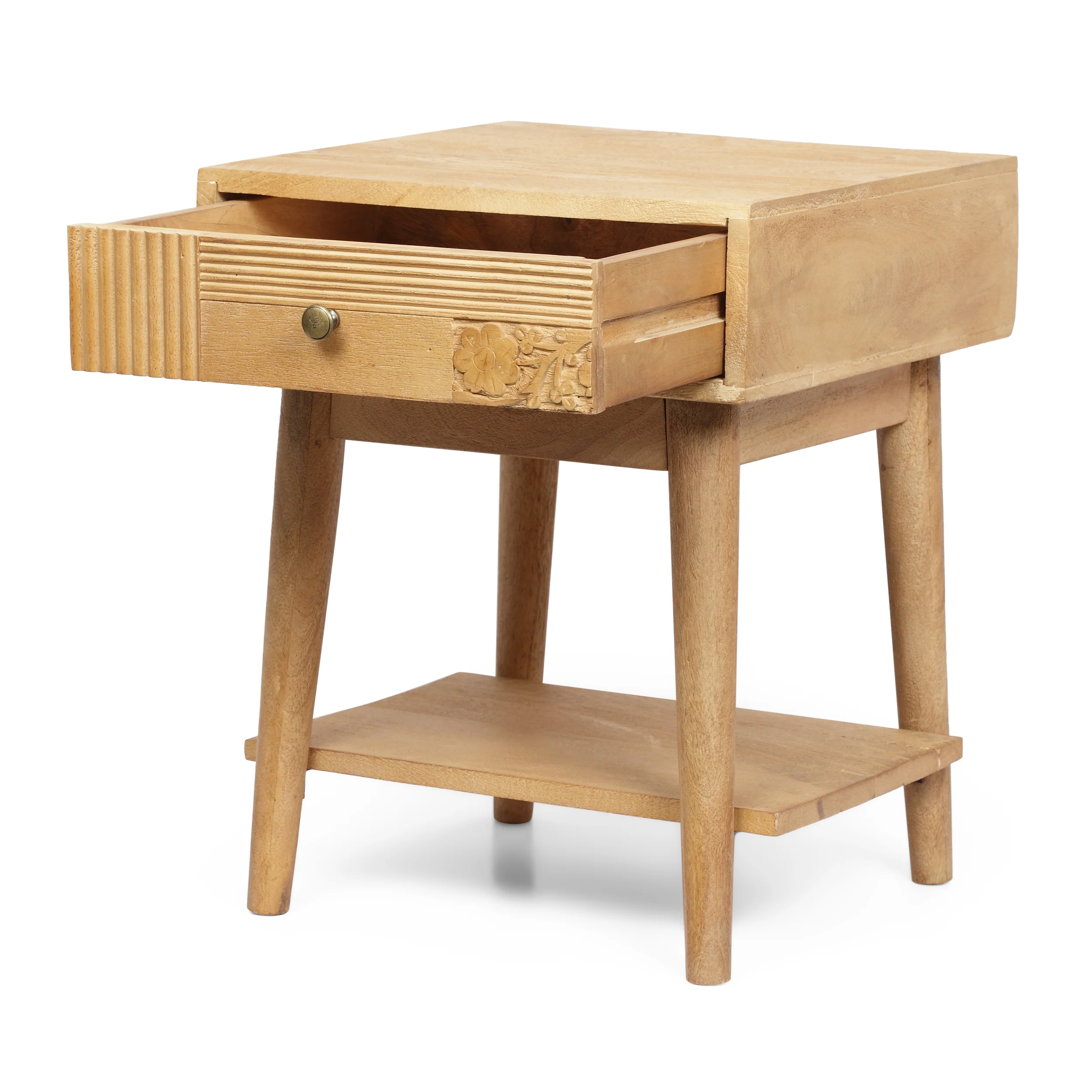 McManus Tennille Boho Handcrafted Mango Wood Nightstand with Drawer, Set of 2, Natural - furnishings