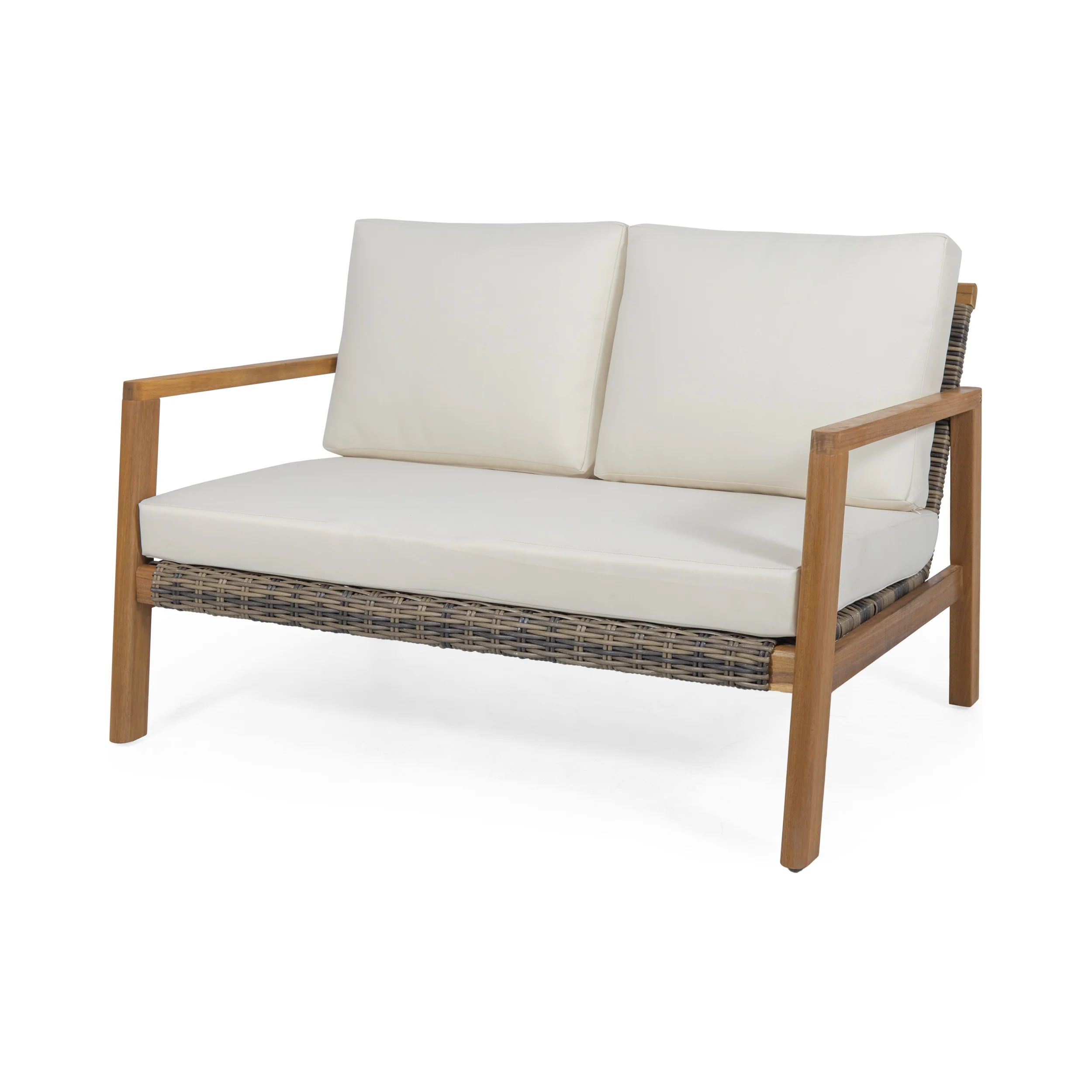 Kedan Outdoor Acacia Wood Loveseat with Wicker Accents - furnishings
