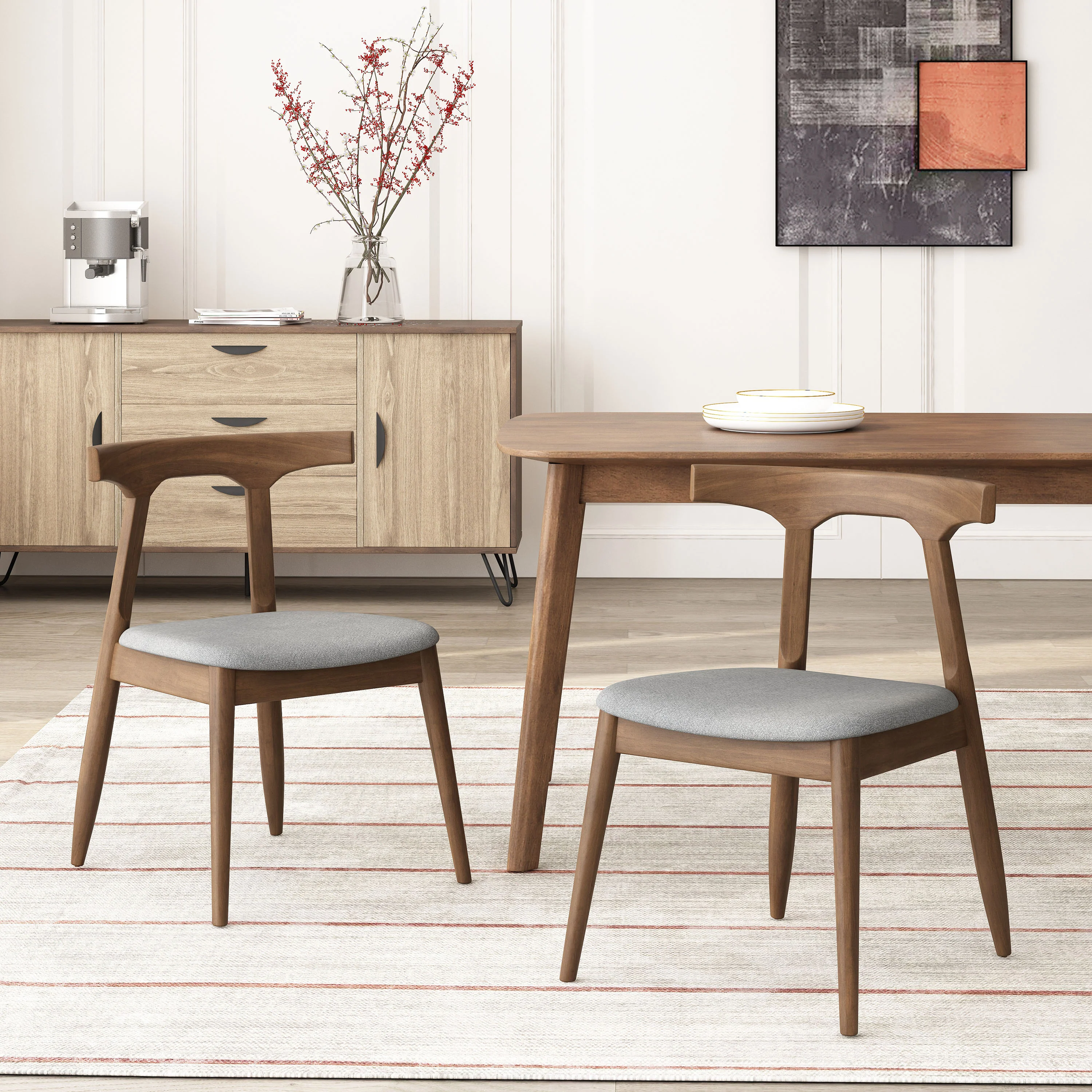 Danmore Mid Century Modern Fabric Upholstered Dining Chairs, Set of 2 - furnishings