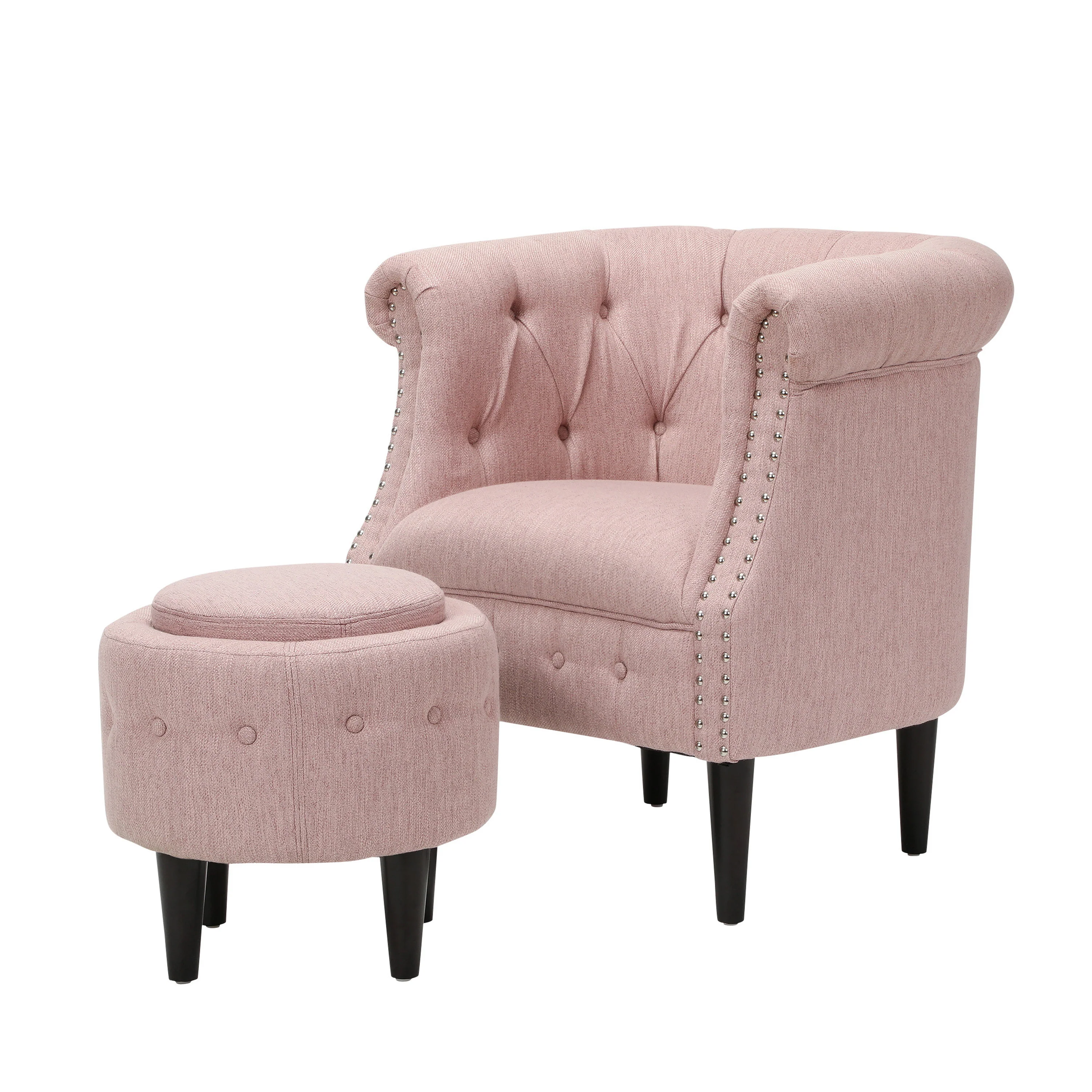 Atticus Chesterfield Style Tufted Fabric Accent Chair and Ottoman Set - furnishings