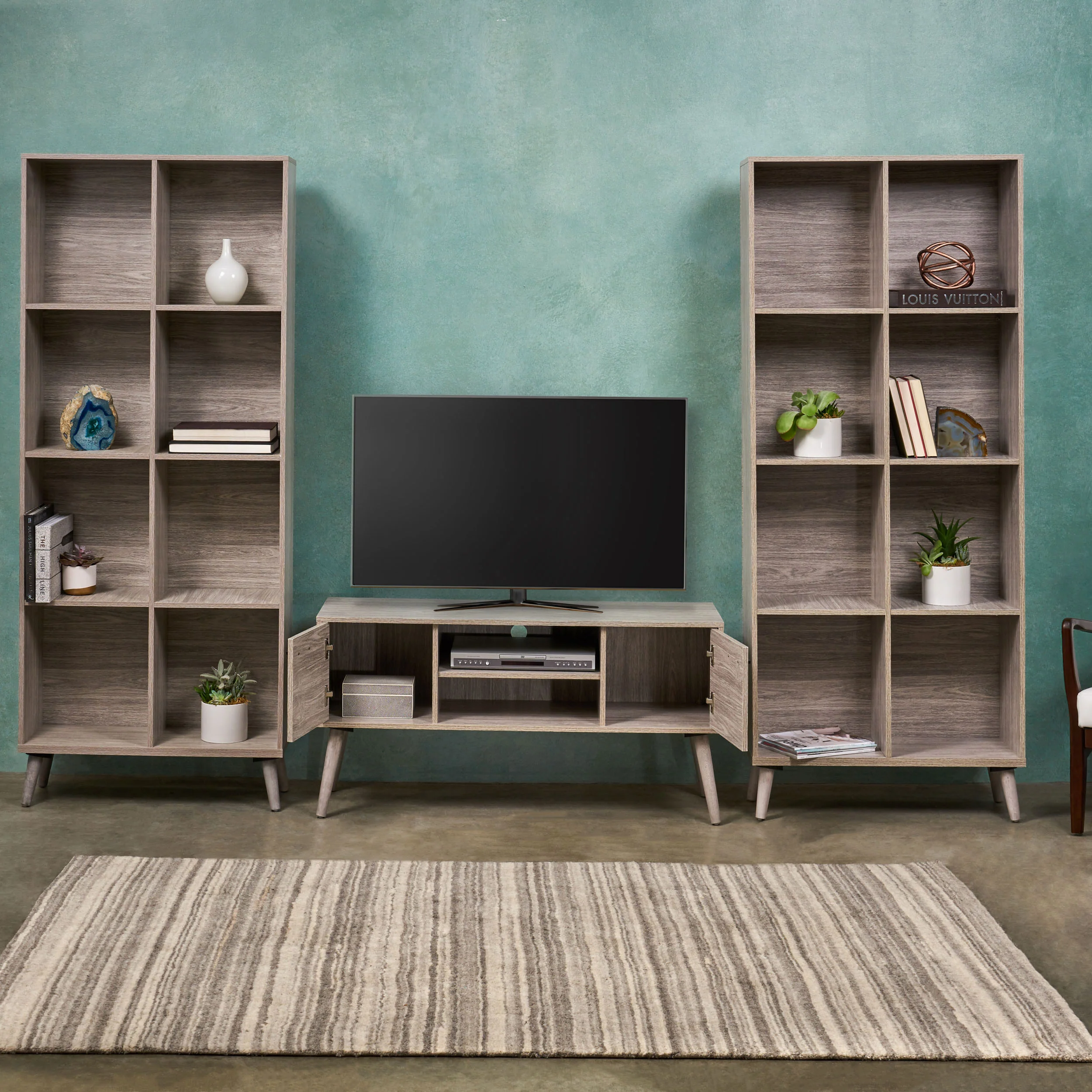 Bralon Mid Century Modern 2 Bookcases & TV Stand - furnishings