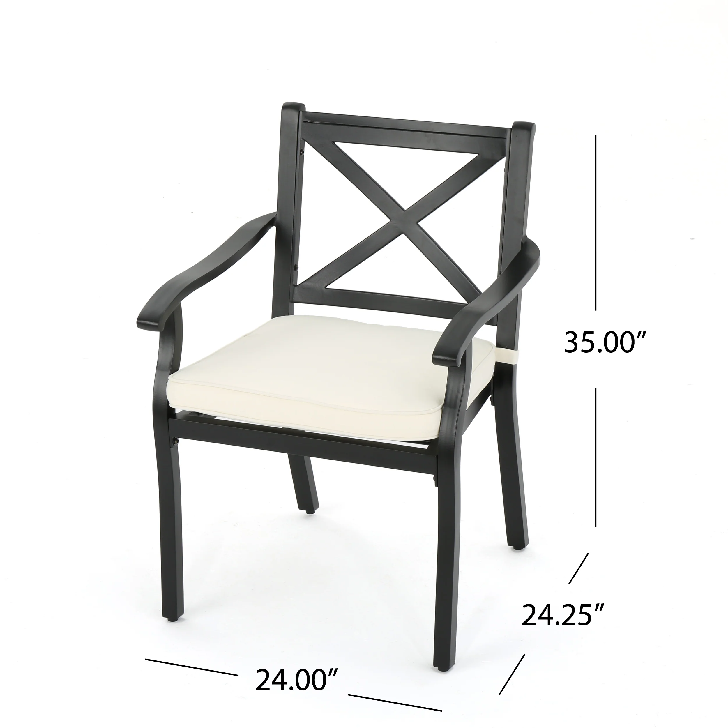Buster Outdoor 7 Piece Acacia Wood and Aluminum Dining Set, Teak and Black with Ivory Cushions - furnishings