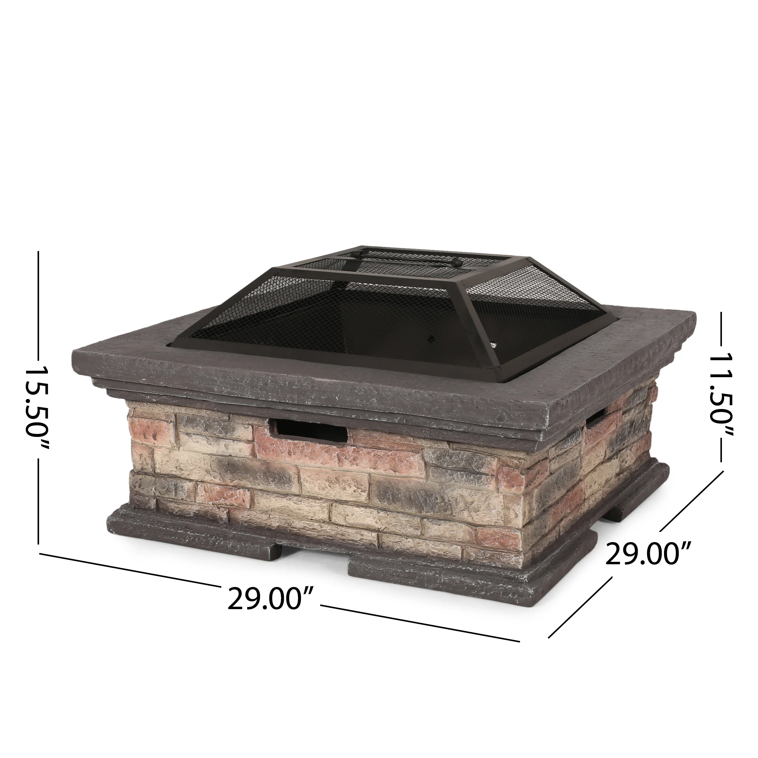 Neosho Outdoor Lightweight Concrete Wood Burning Square Fire Pit, Stone Finish - furnishings