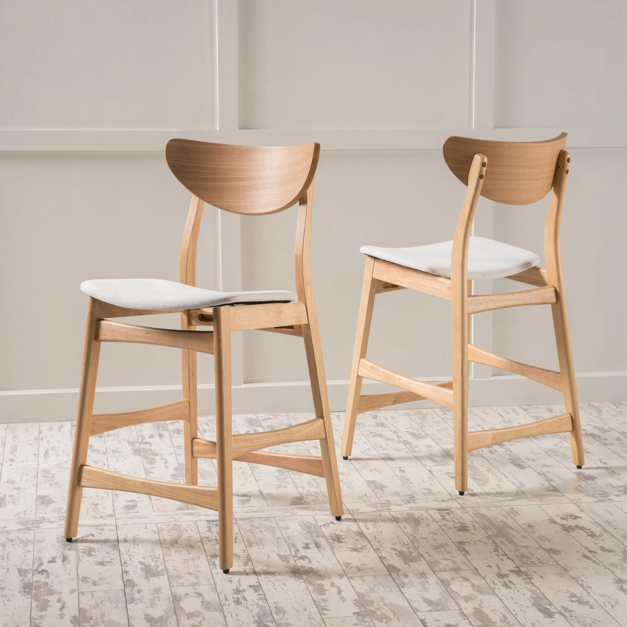 Molle Oak Finish Mid Century Design 24-Inch Counter Stools (Set of 2) - furnishings