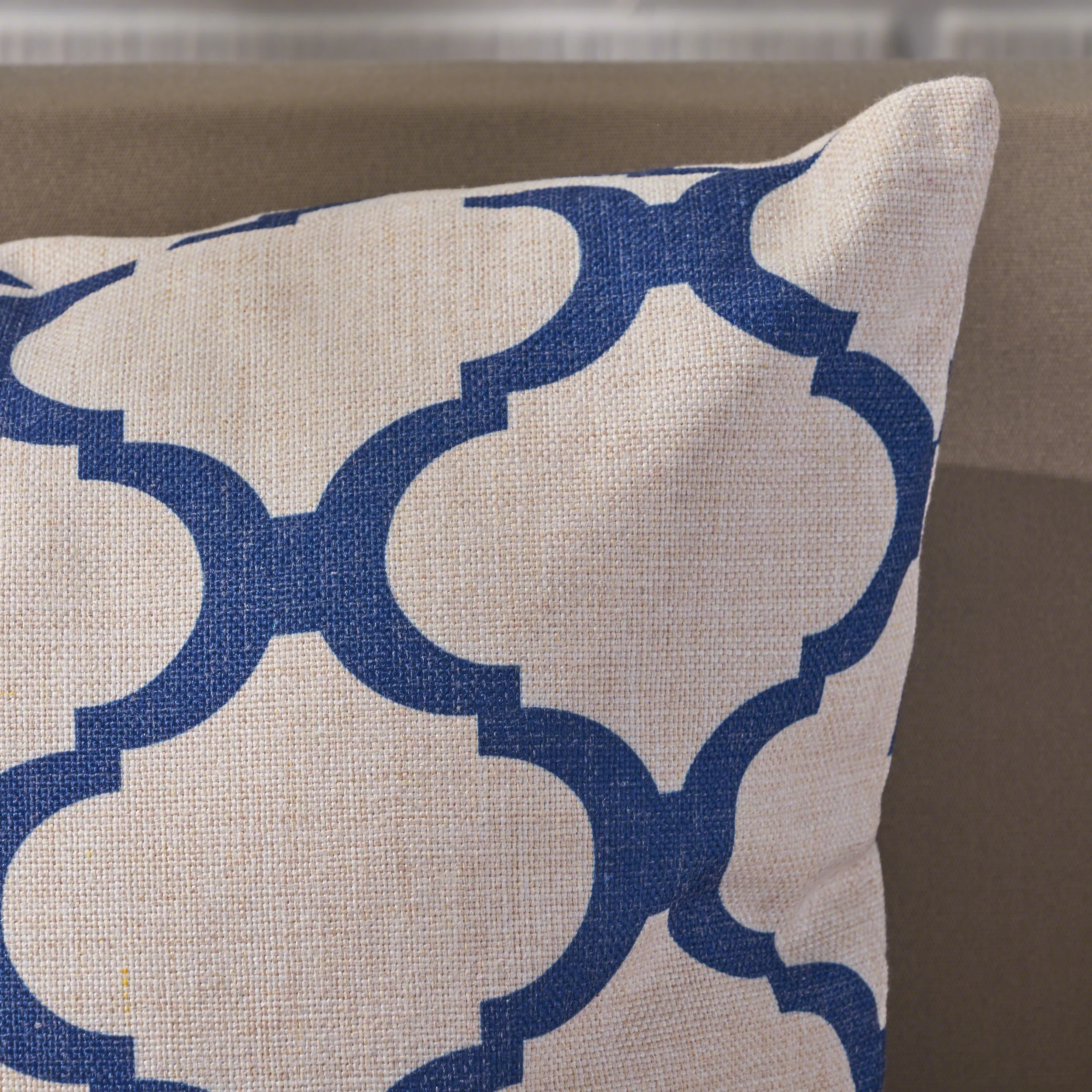 Oscar Outdoor Water Resistant 18-inch Square Pillow, Blue on Beige - furnishings