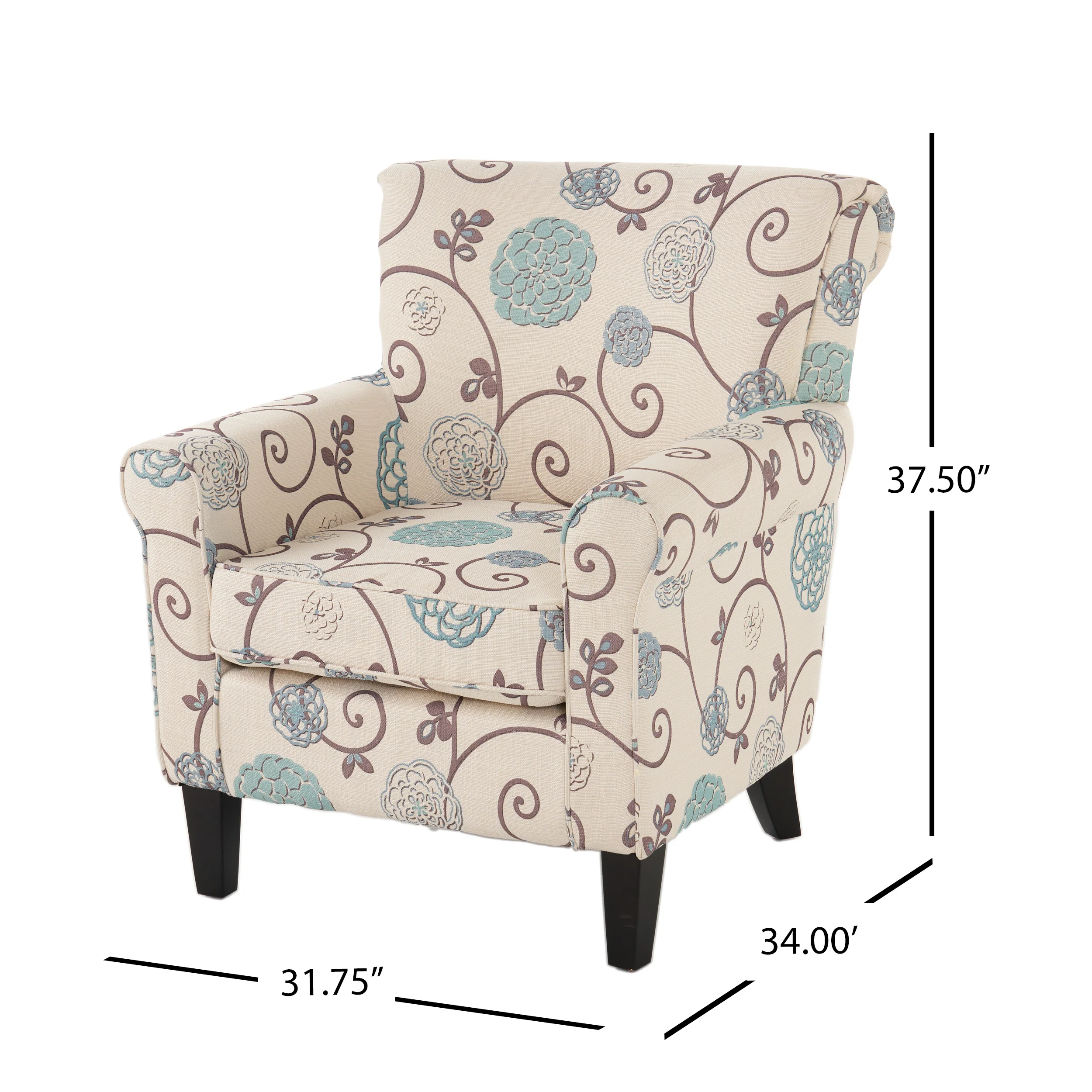 Roseville Scrolled Back Floral Print Fabric Club Chair - furnishings