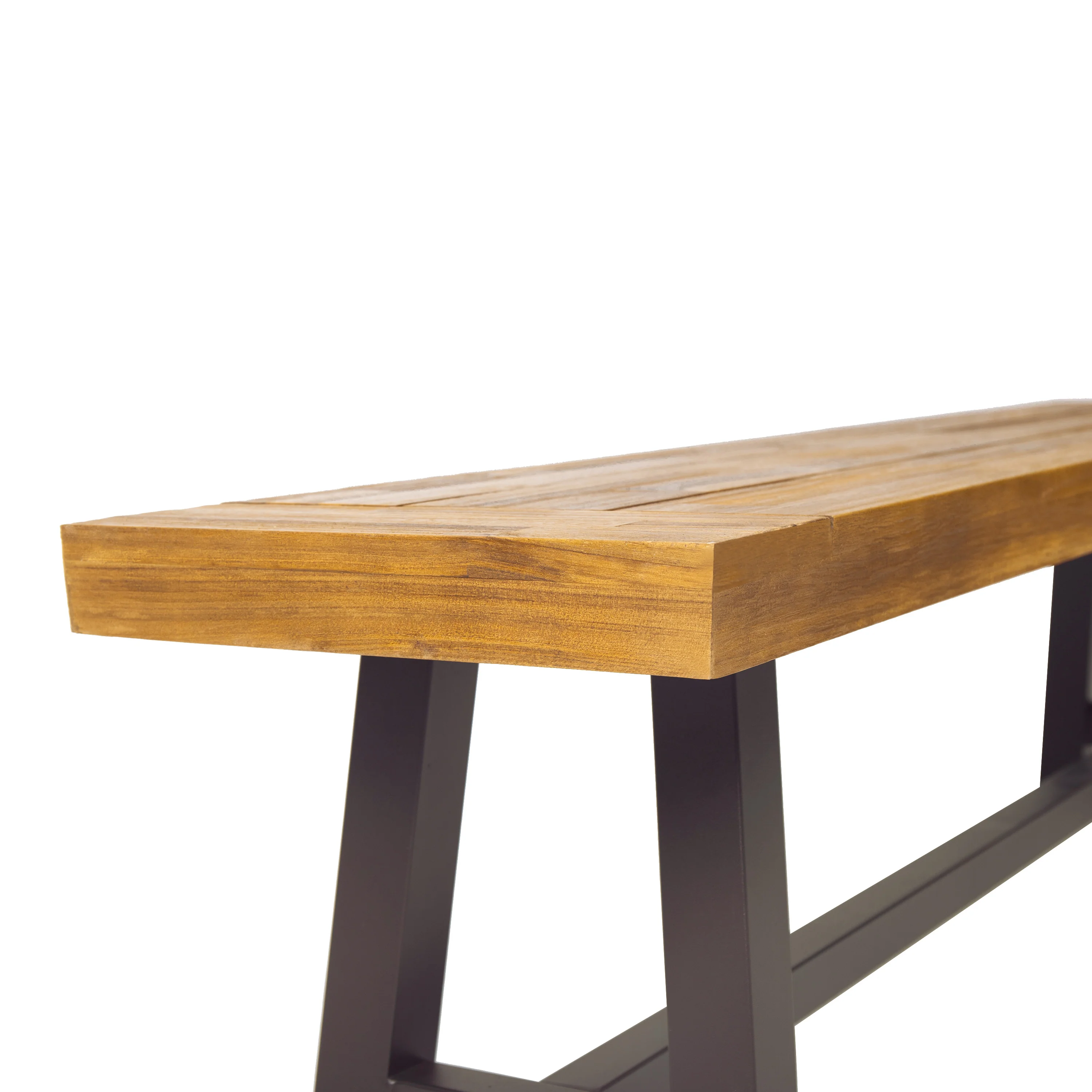 Bowman Outdoor Sandblack Finish Acacia Wood & Rustic Metal Bench - furnishings
