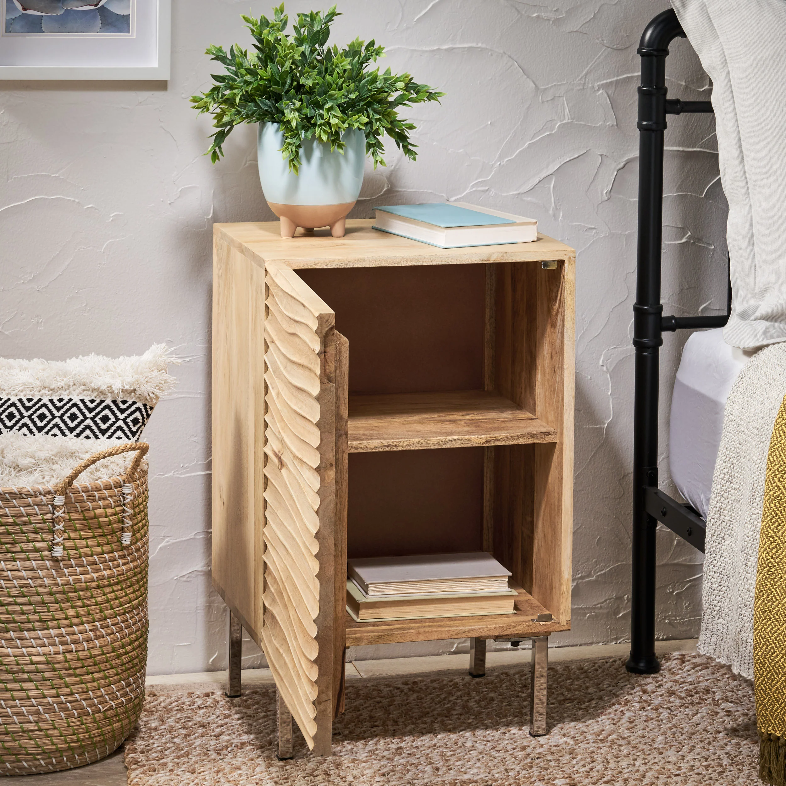 Lesley Modern Mango Wood and Iron Side Table - furnishings