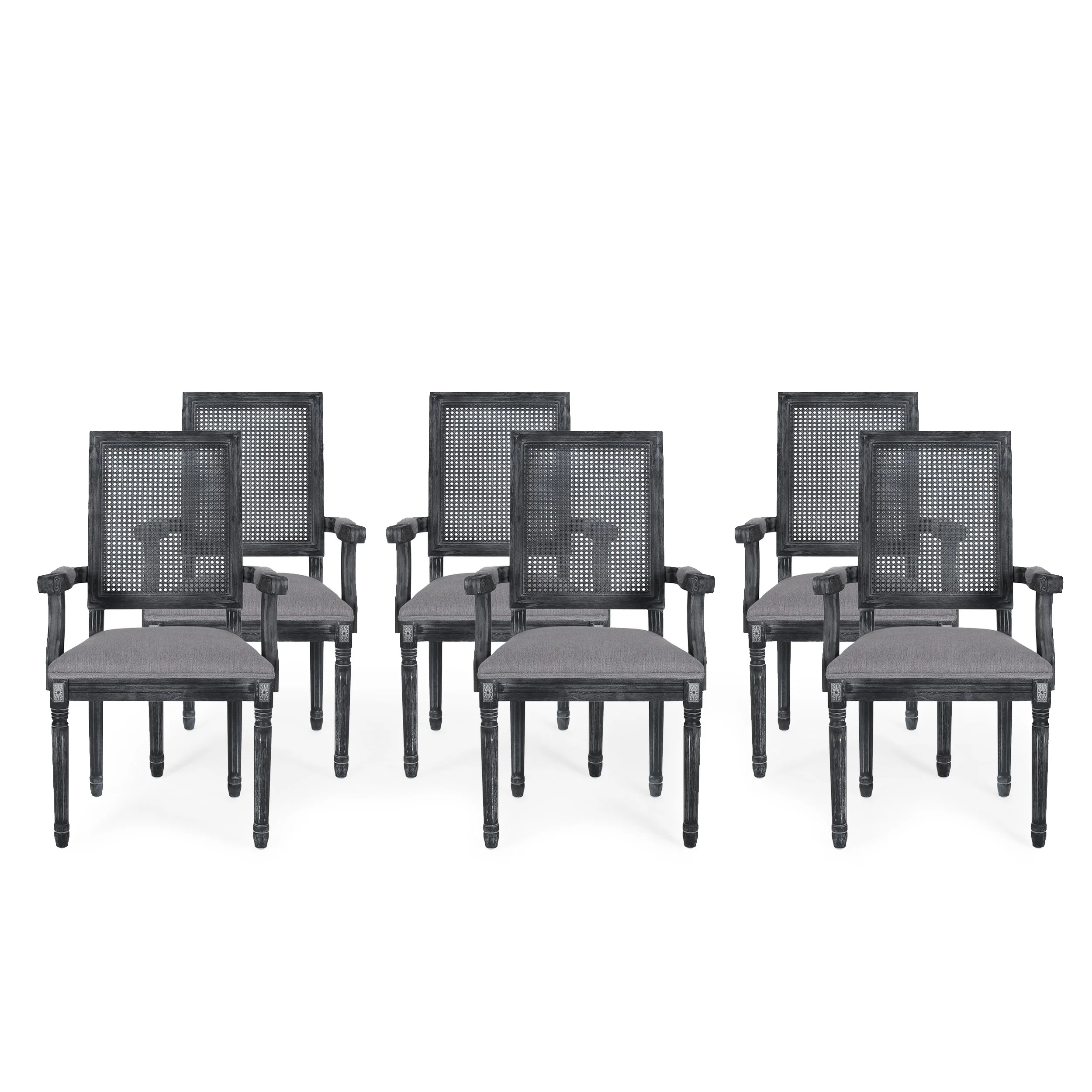 Zentner French Country Upholstered Wood and Cane Upholstered Dining Chairs, Set of 6 - furnishings
