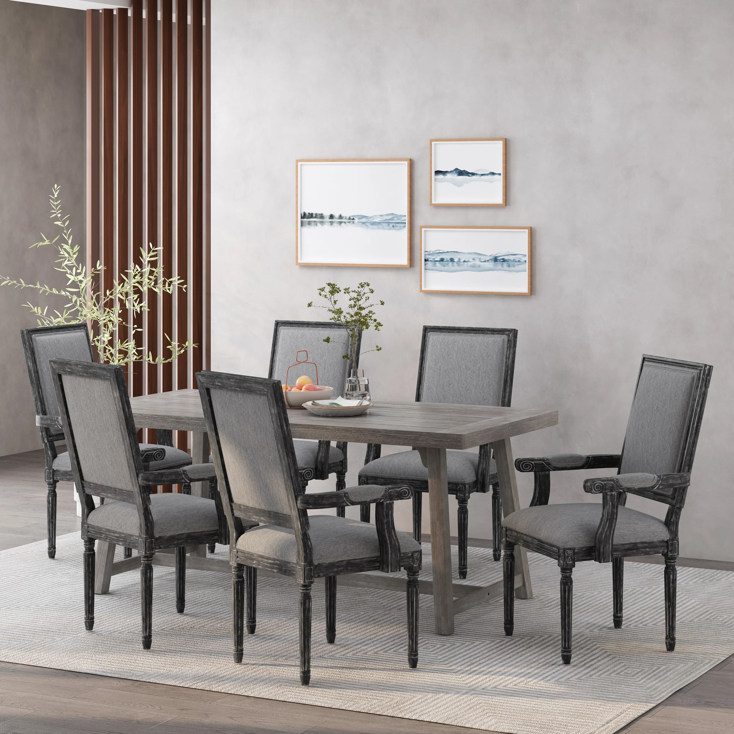 Ashlyn French Country Fabric Upholstered Wood Dining Chairs, Set of 6 - furnishings