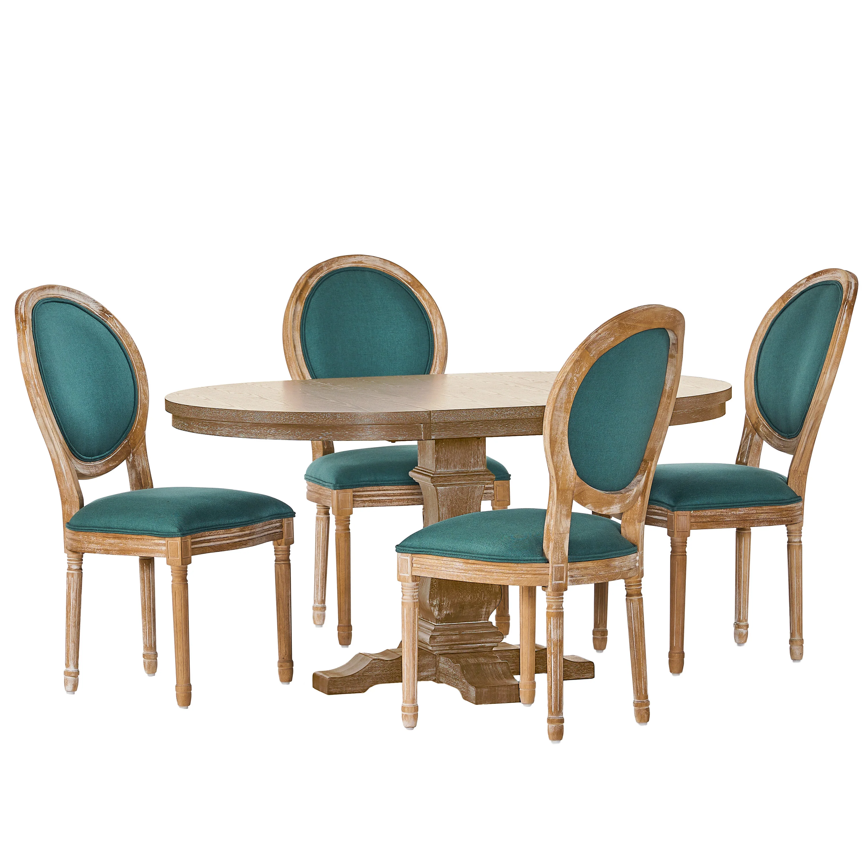 Naclerio French Country Fabric Upholstered Wood 5 Piece Dining Set - furnishings