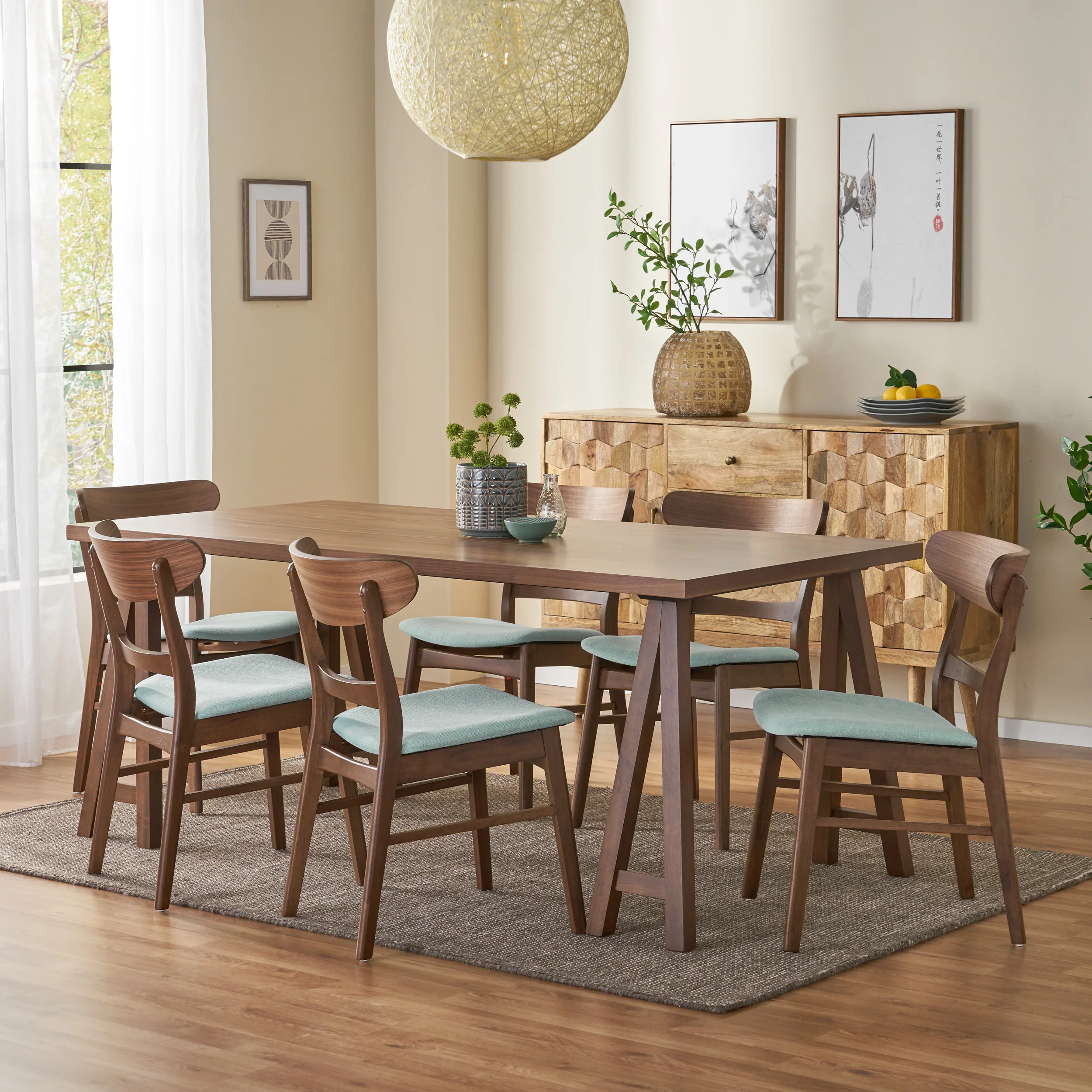 Randal Mid-Century Modern 7 Piece Dining Set - furnishings