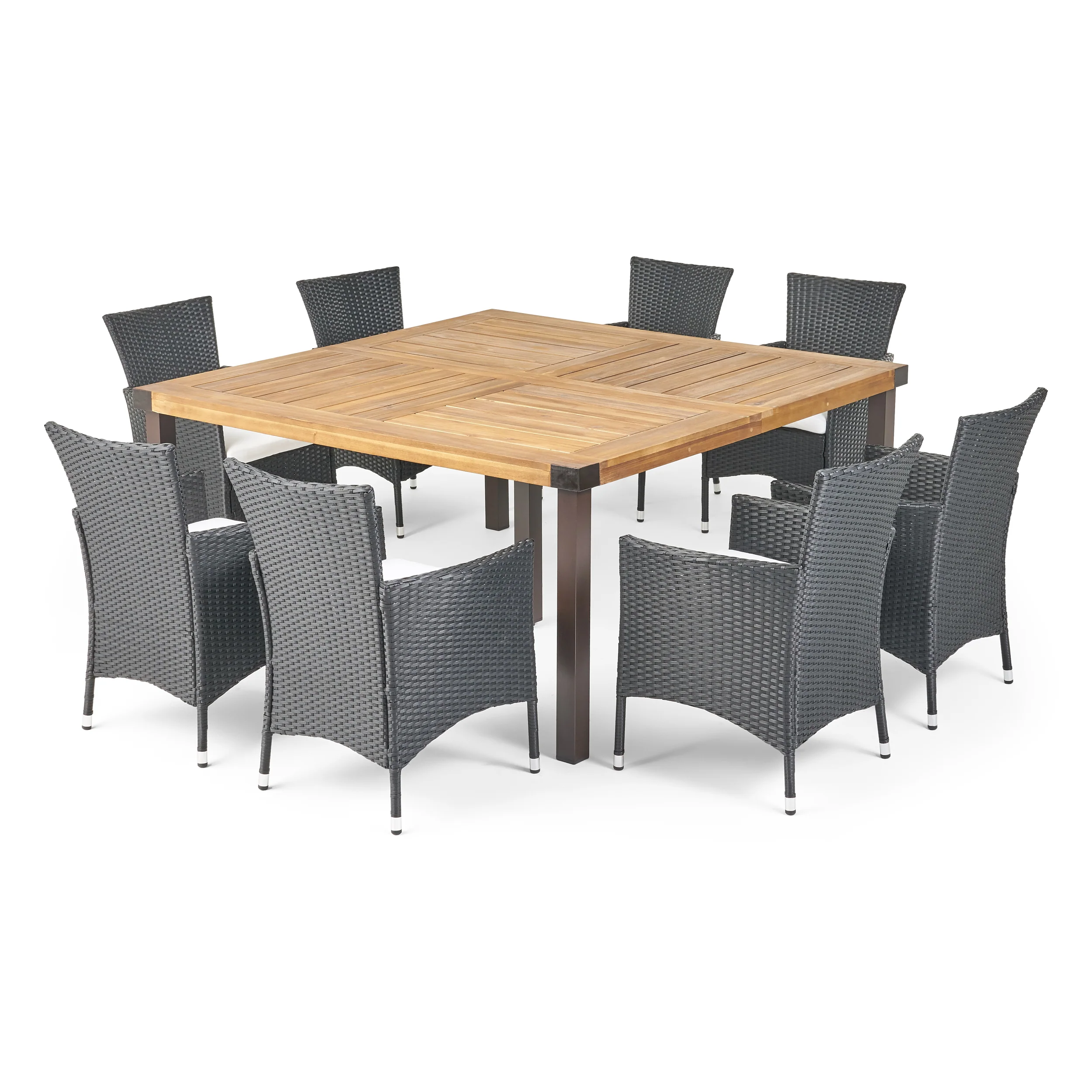 Pharrah Outdoor 8 Seater Acacia Wood and Wicker Dining Set with Cushions - furnishings